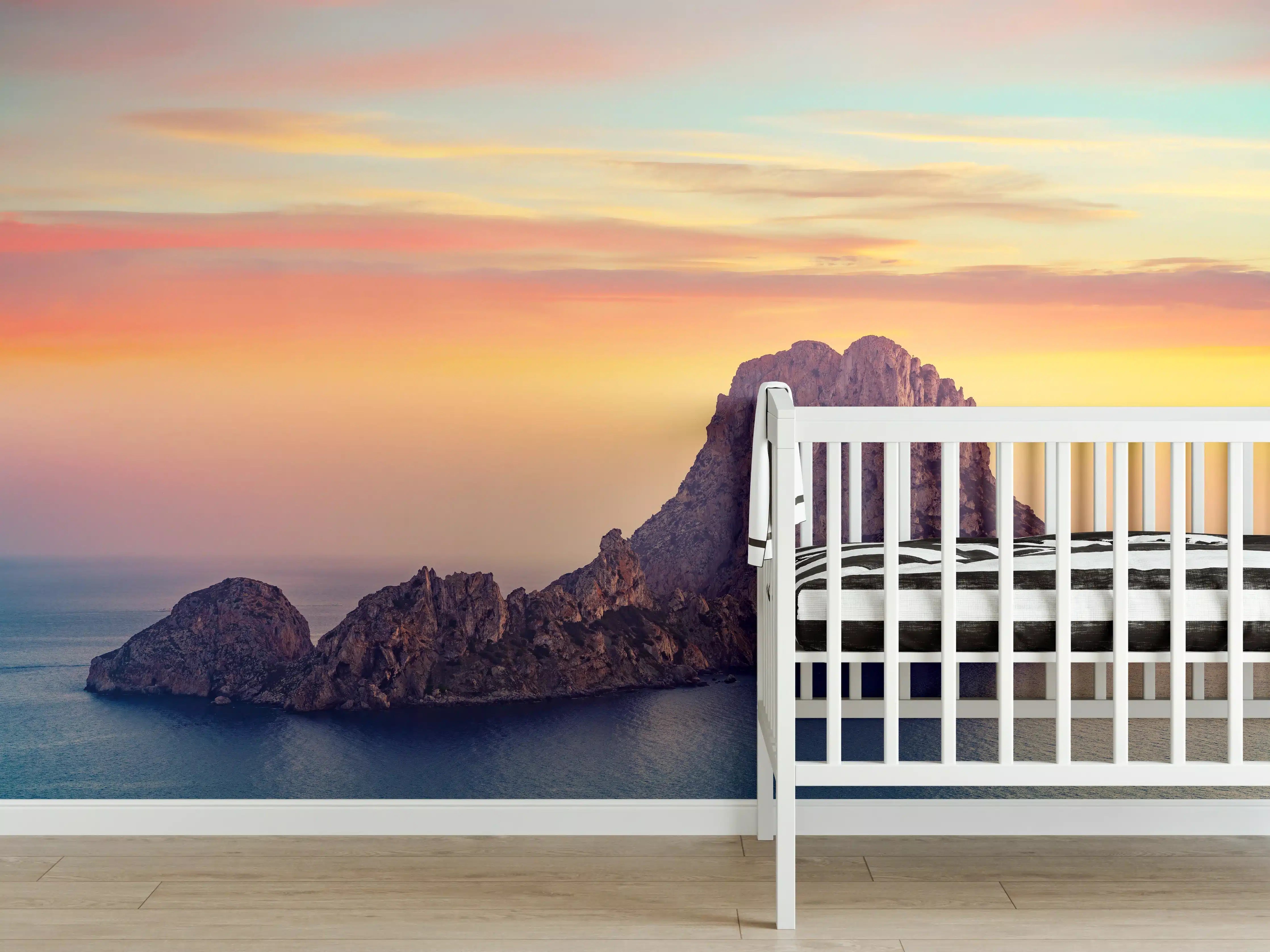 Babyzimmer Wandgestaltung - Sonnenuntergang auf der Insel Es Vedra auf den Balearen