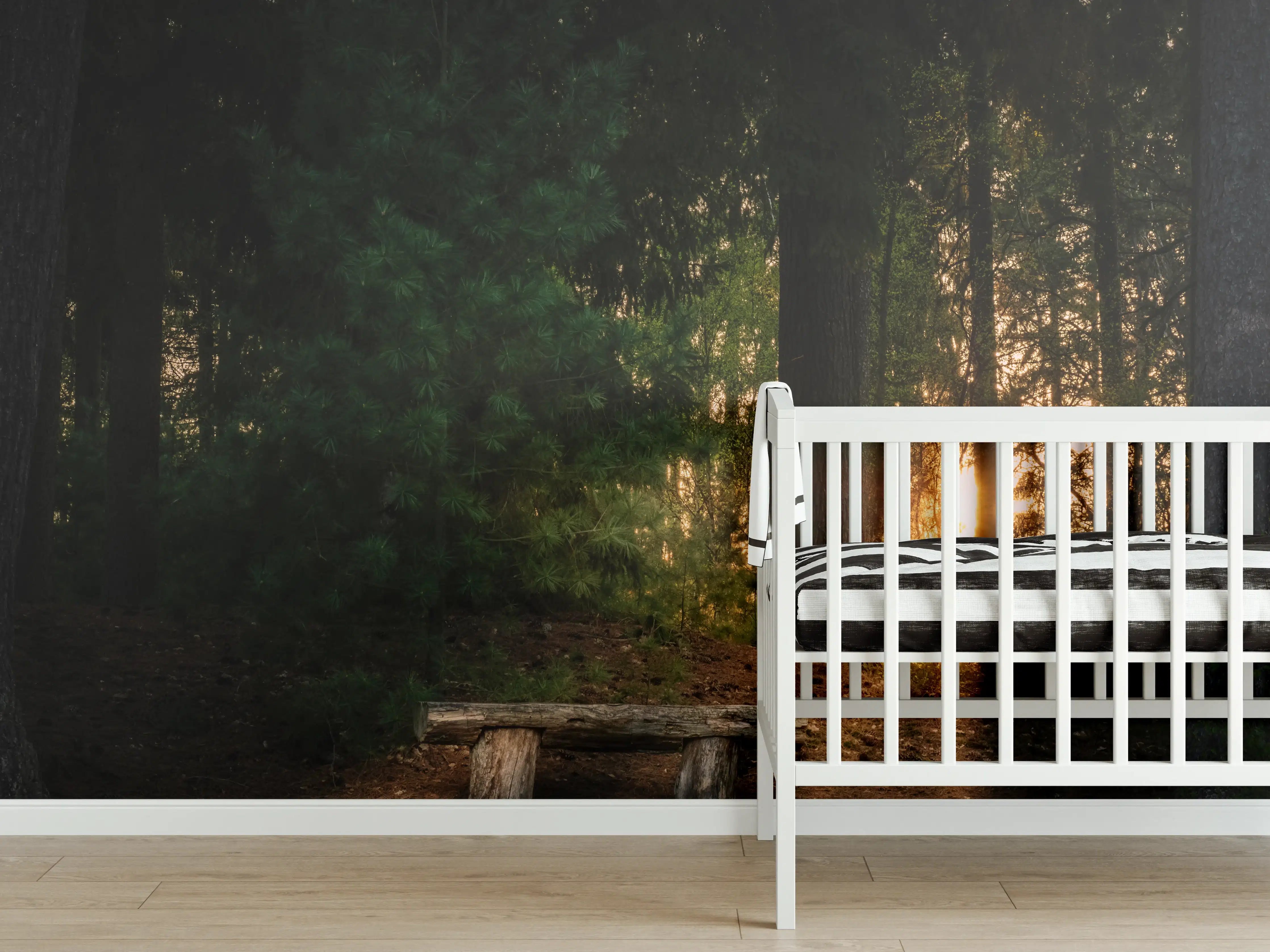 Babyzimmer Wandgestaltung - Sonnenuntergang im Wald - Lüneburger Heide