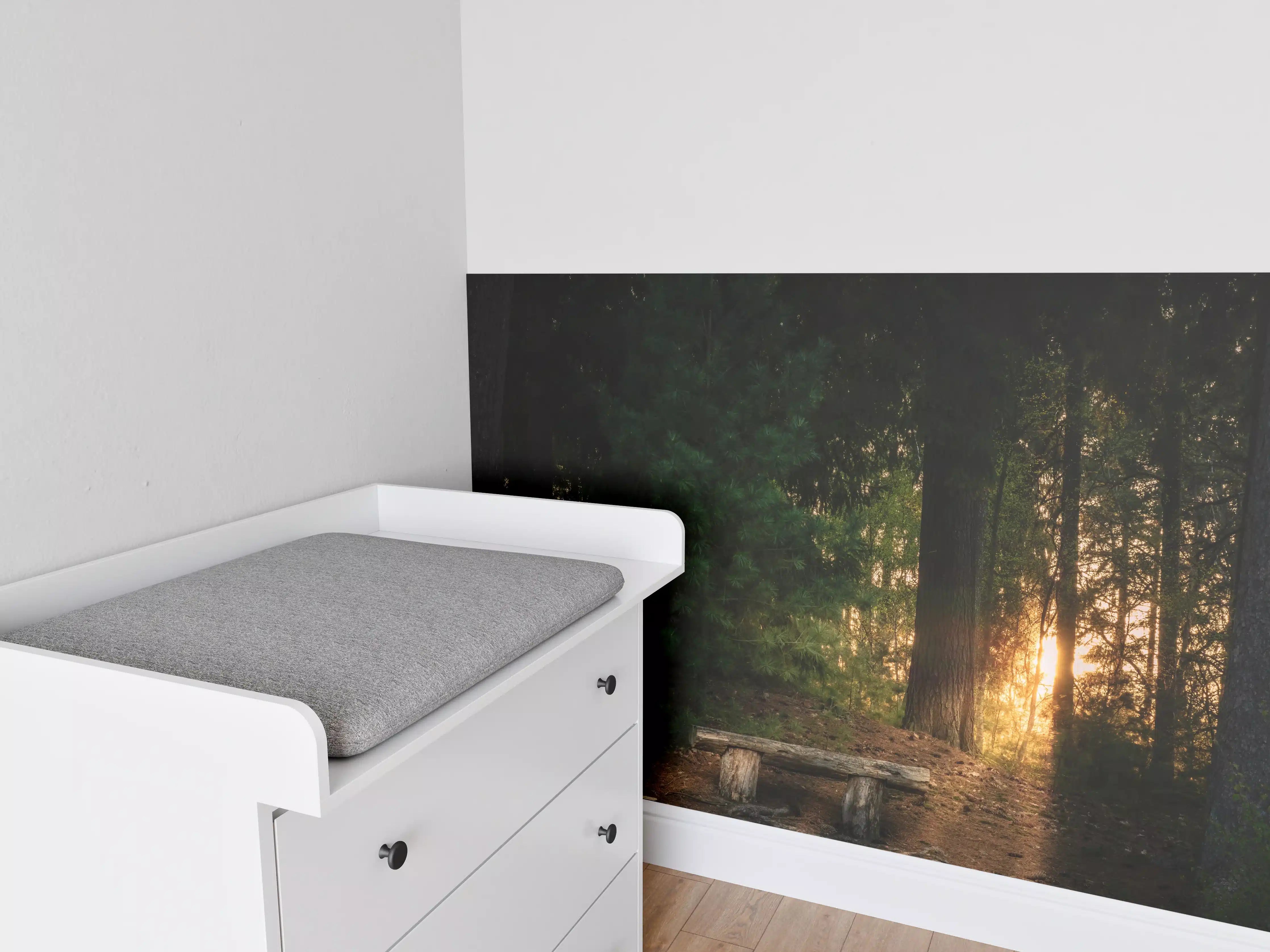 Babyzimmer Wandgestaltung - Sonnenuntergang im Wald - Lüneburger Heide