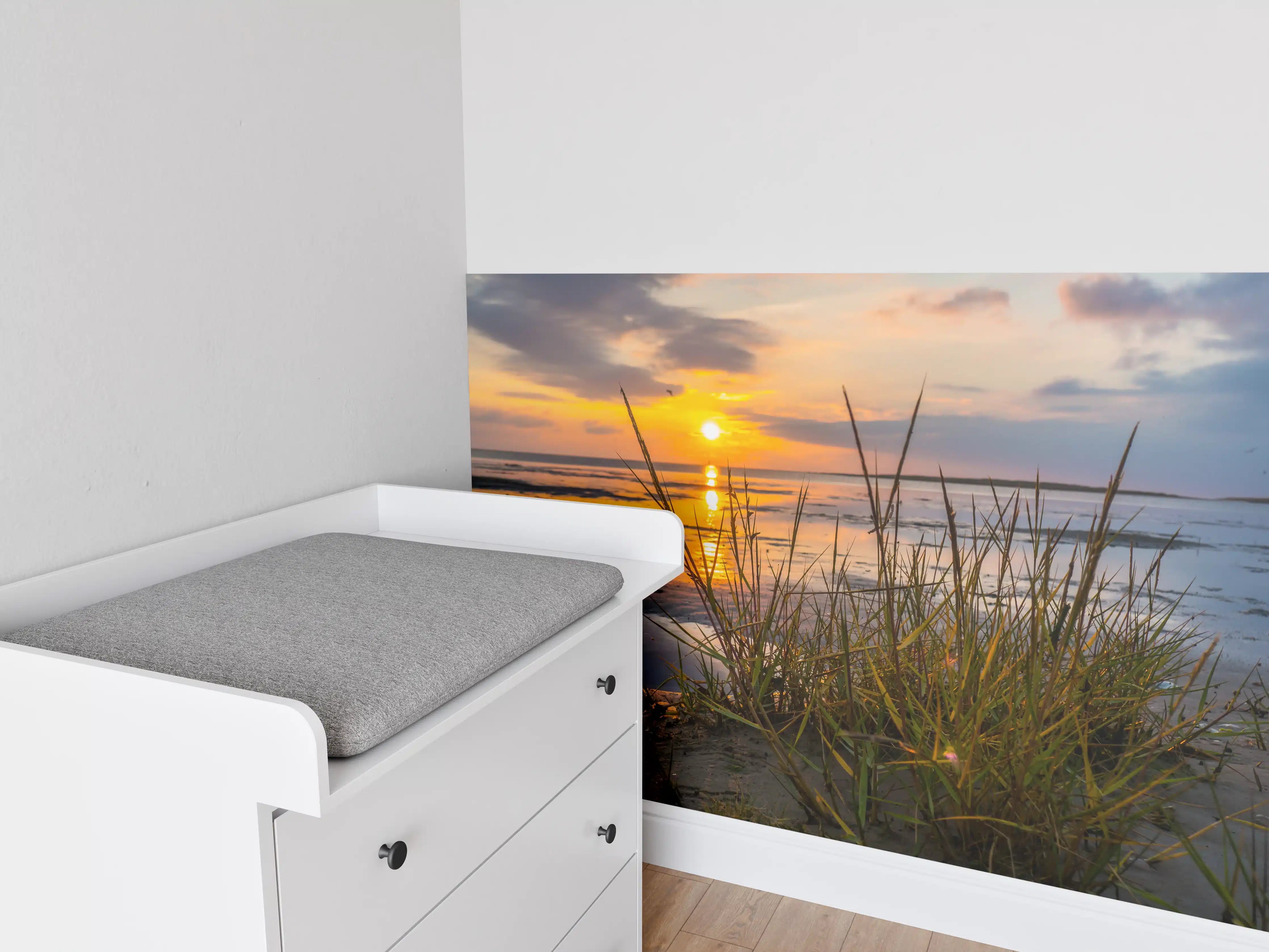 Babyzimmer Wandgestaltung - Sonnenuntergang im Wattenmeer an der Nordsee