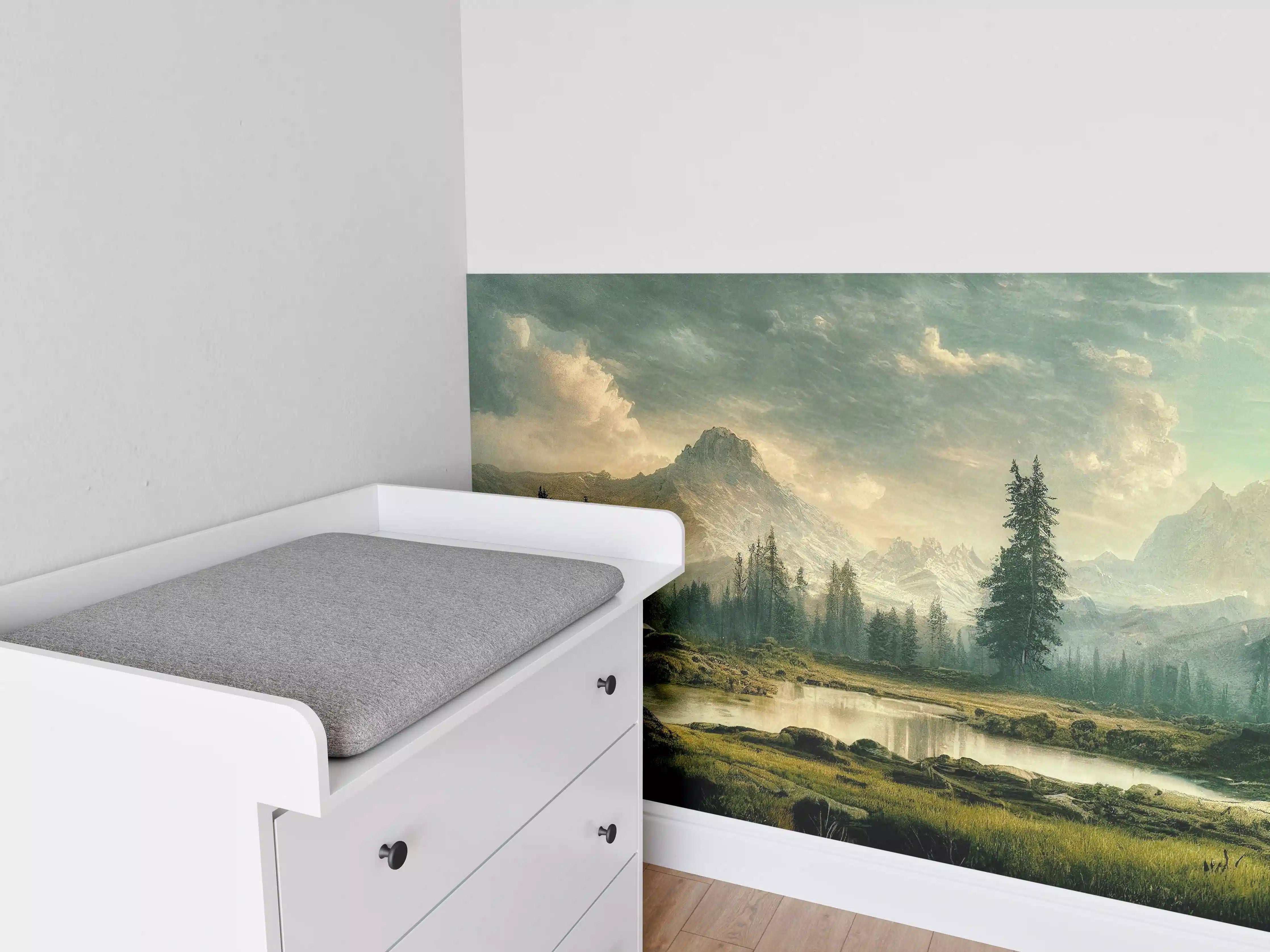 Babyzimmer Wandgestaltung - Sonnenuntergang in den Bergen