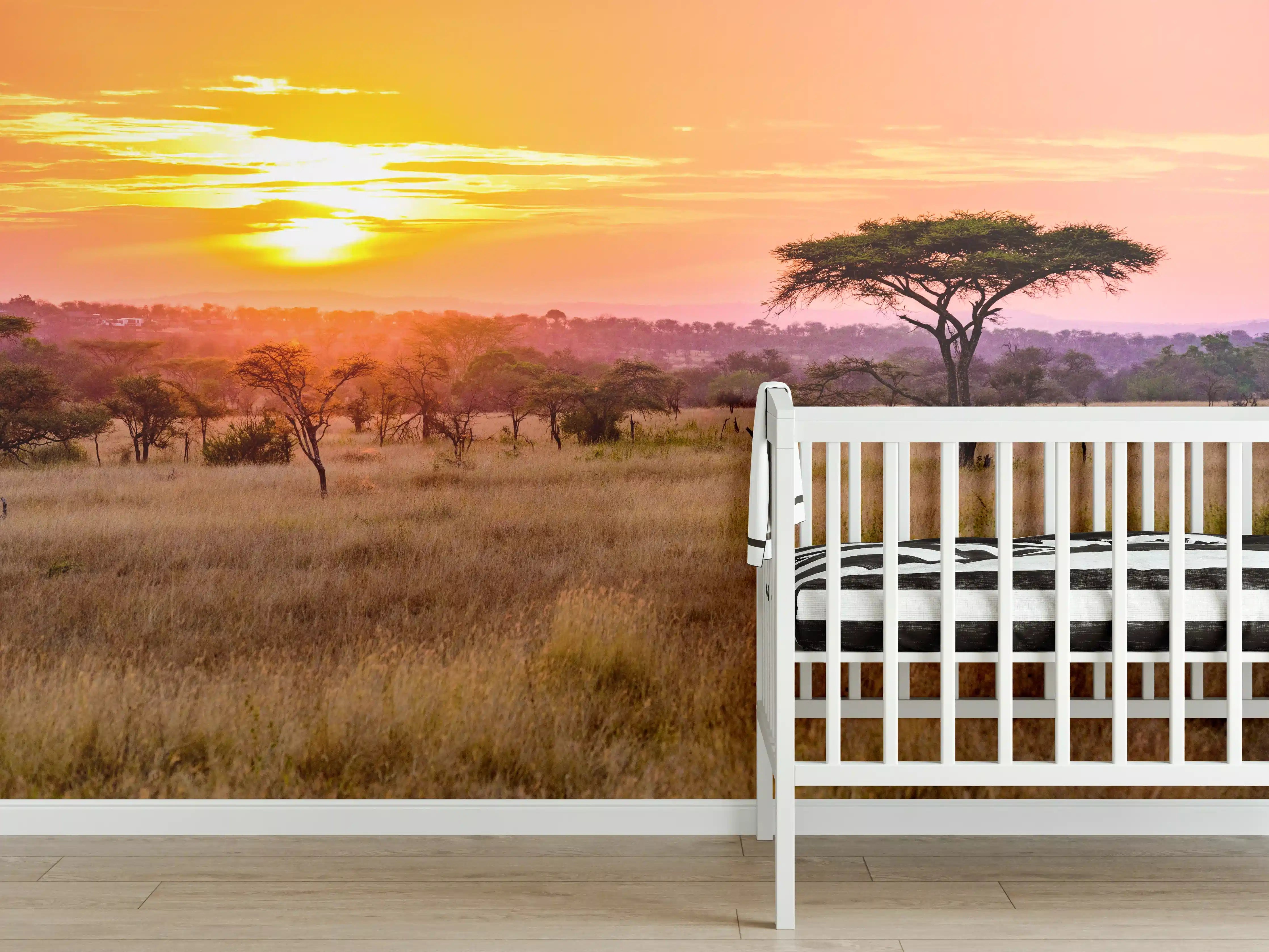 Babyzimmer Wandgestaltung - Sonnenuntergang in der Savanne Afrikas