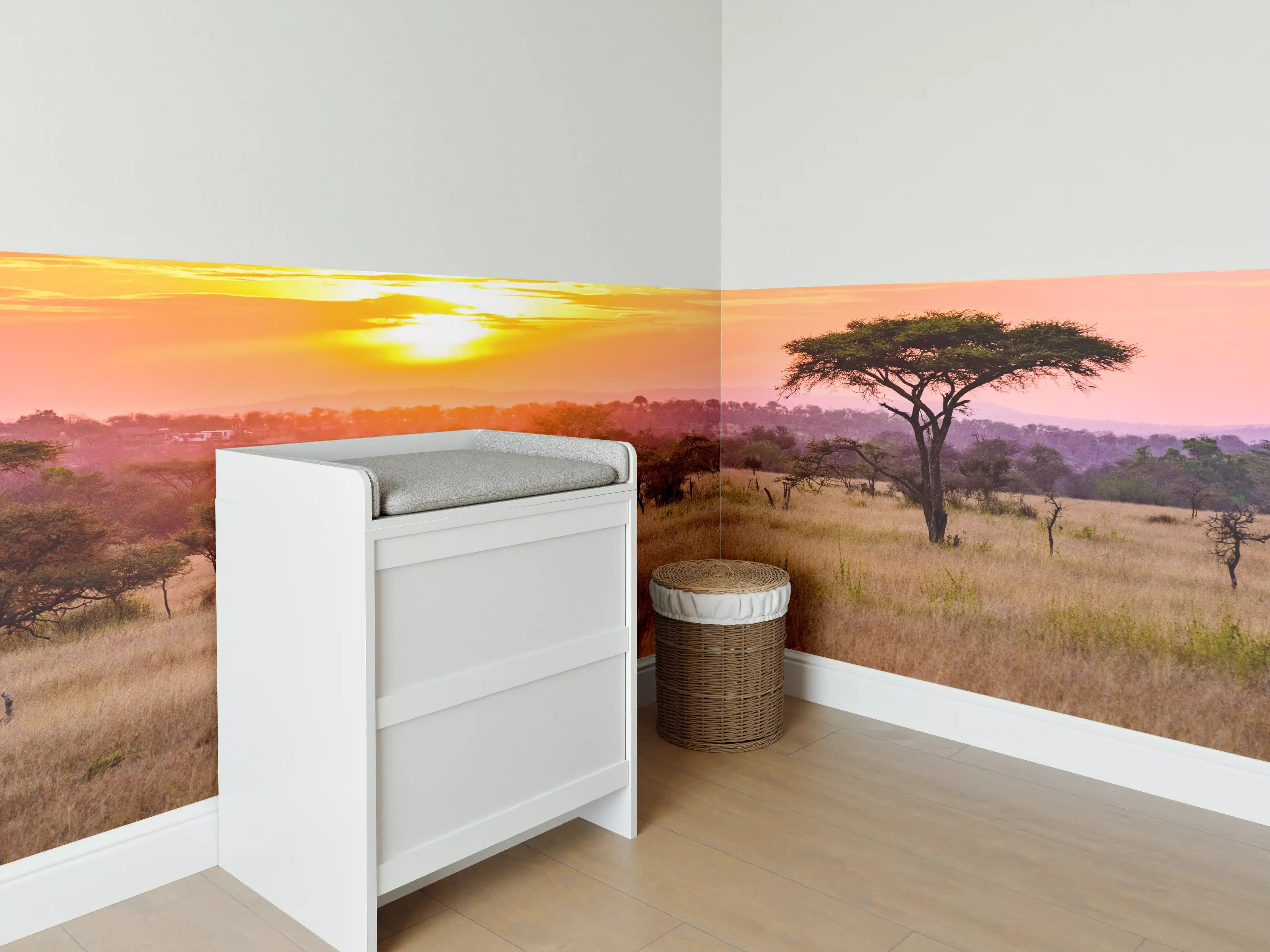 Babyzimmer Wandgestaltung - Sonnenuntergang in der Savanne Afrikas