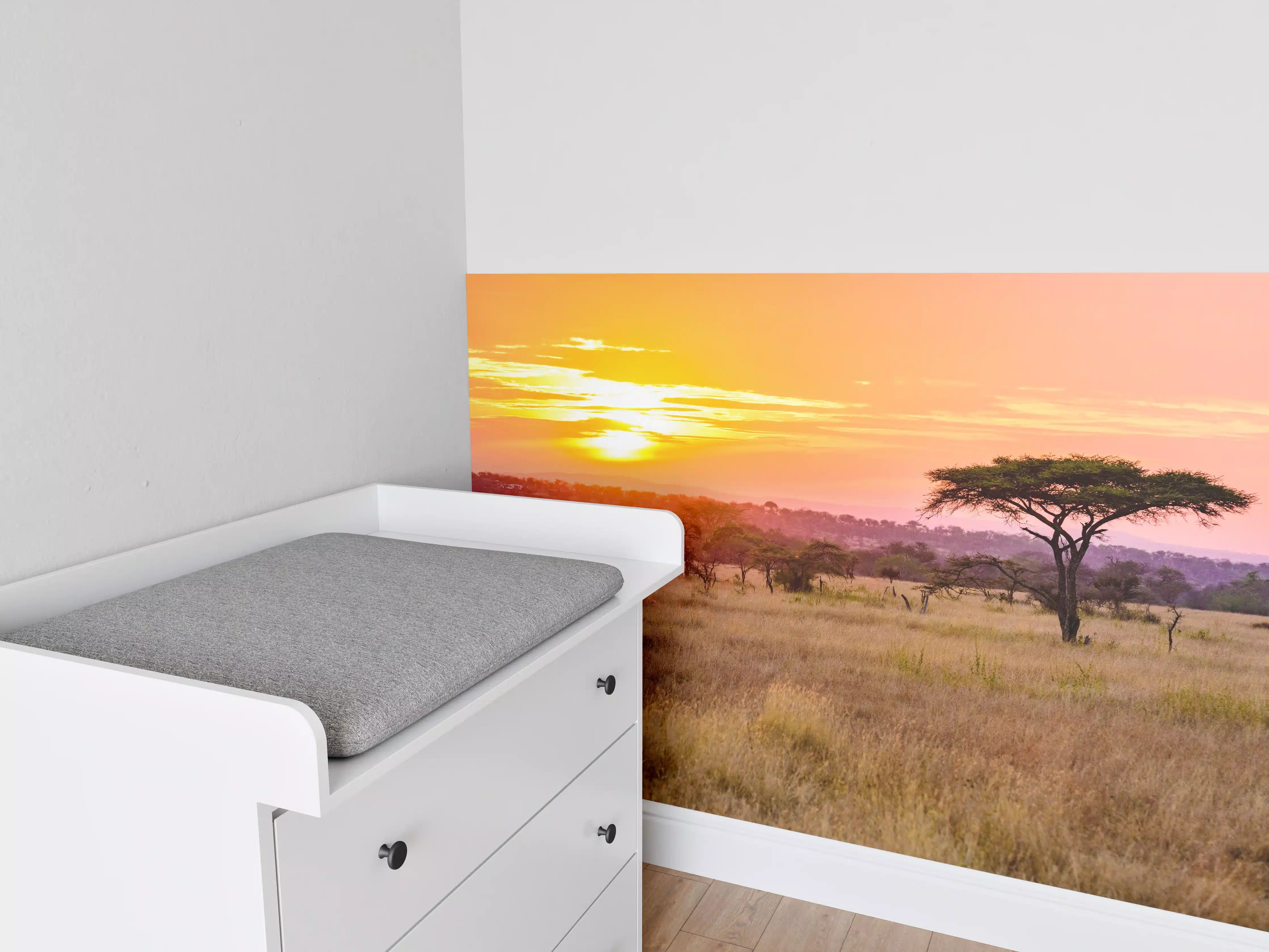 Babyzimmer Wandgestaltung - Sonnenuntergang in der Savanne Afrikas