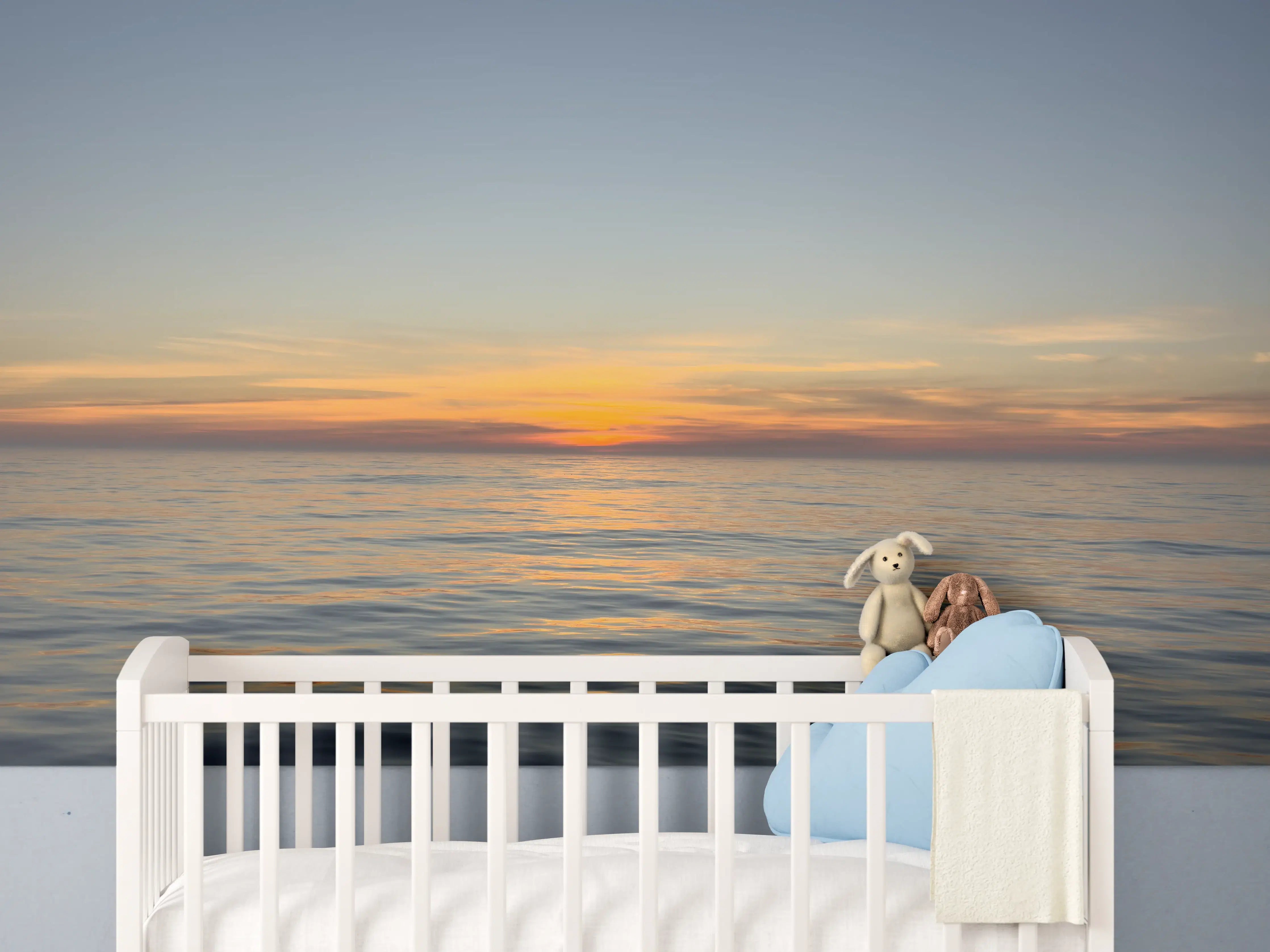 Babyzimmer Wandgestaltung - Sonnenuntergang über ruhigem Meer