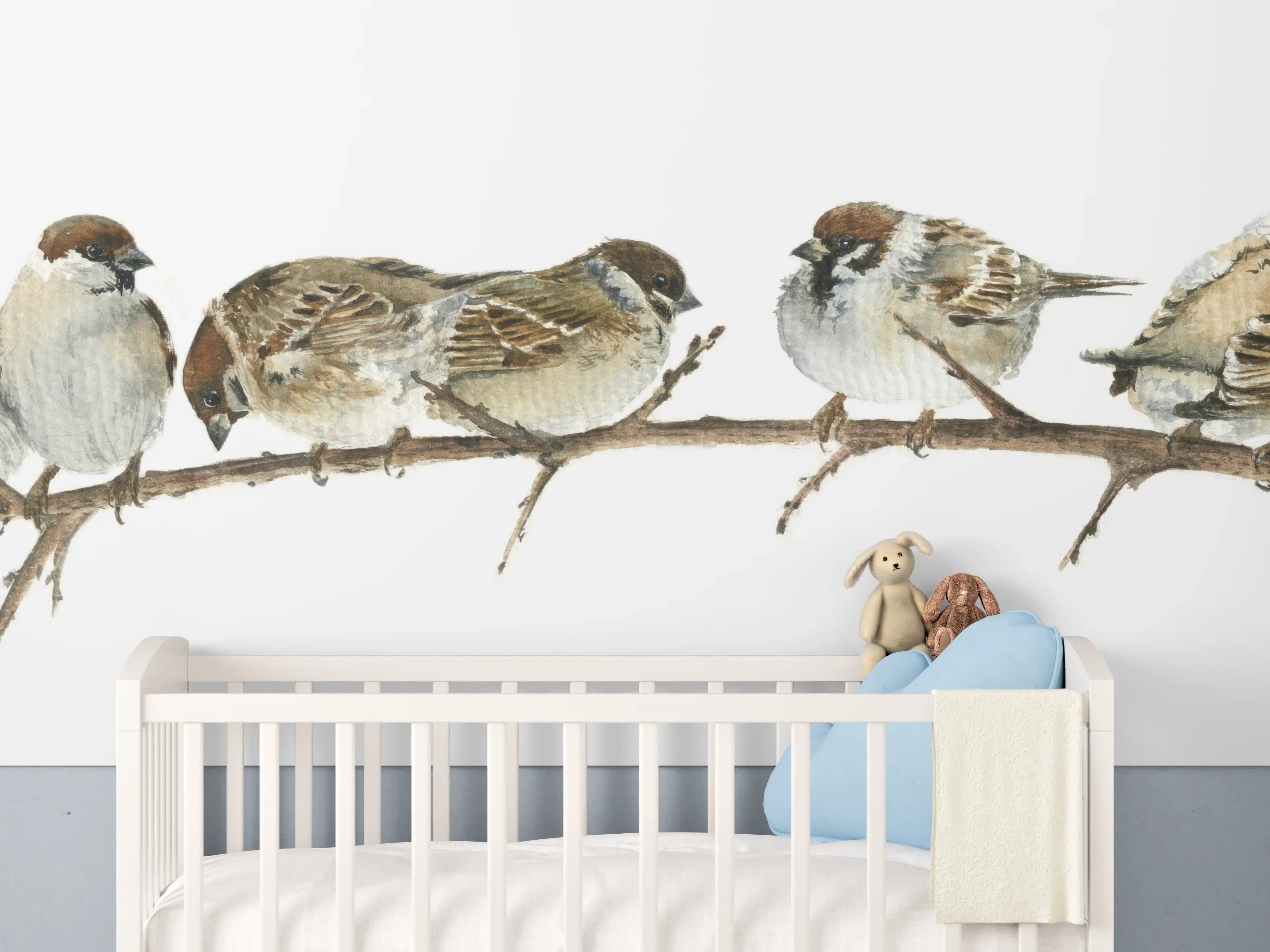 Babyzimmer Wandgestaltung - Spatzen auf einem Zweig