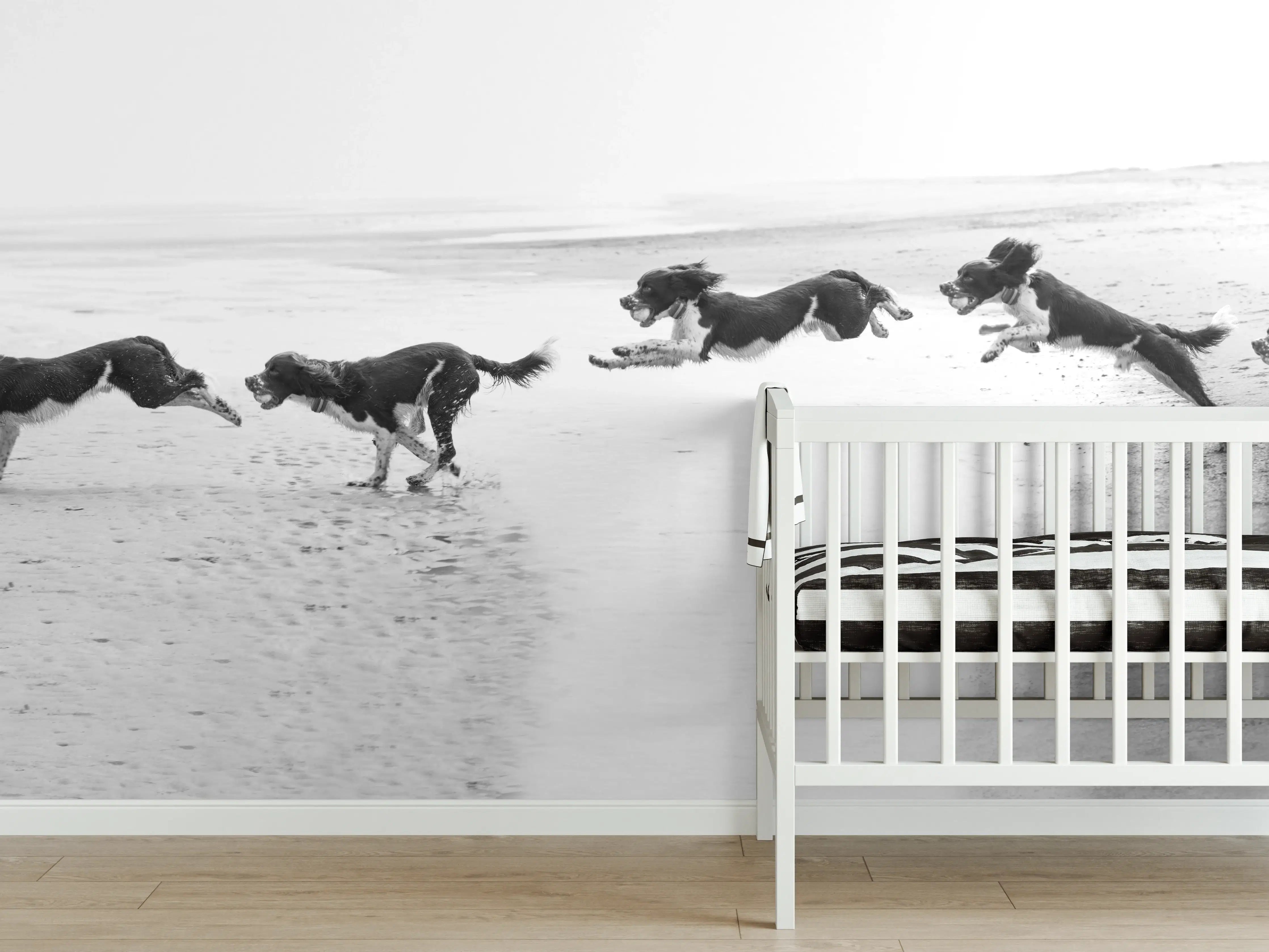 Babyzimmer Wandgestaltung - Springer Spaniel beim springen