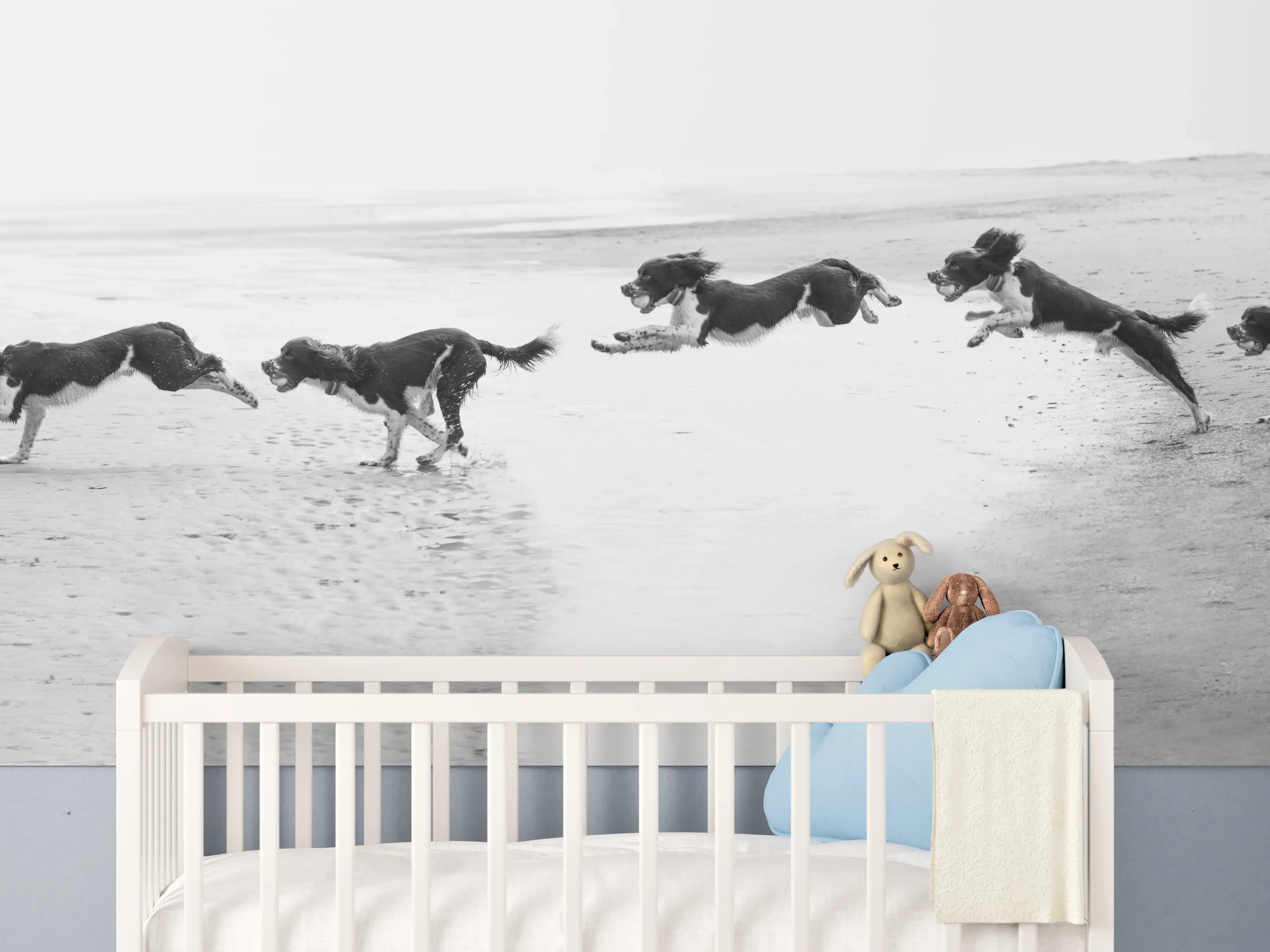 Babyzimmer Wandgestaltung - Springer Spaniel beim springen
