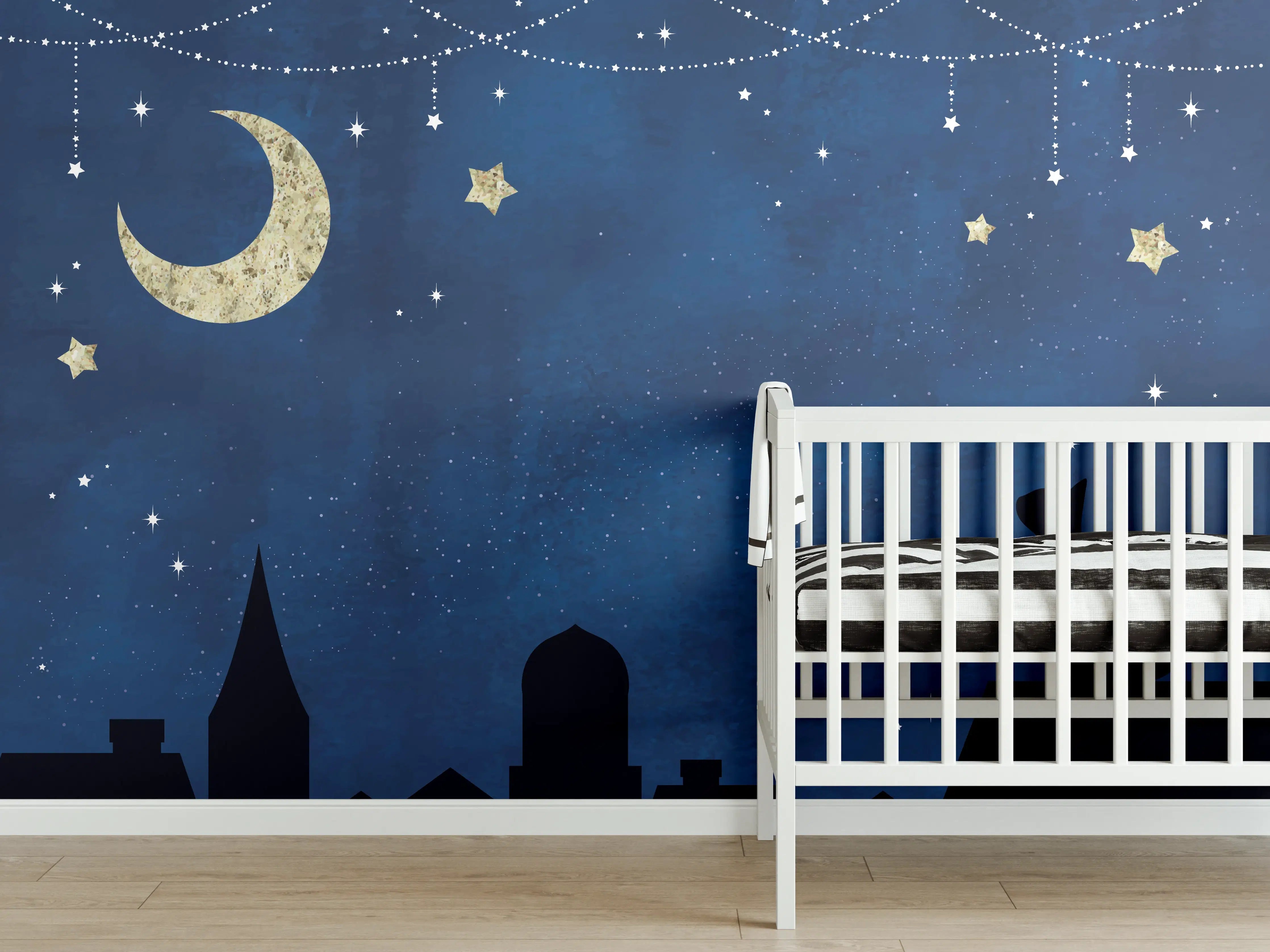 Babyzimmer Wandgestaltung - Sternenhimmel Katzensilhouette