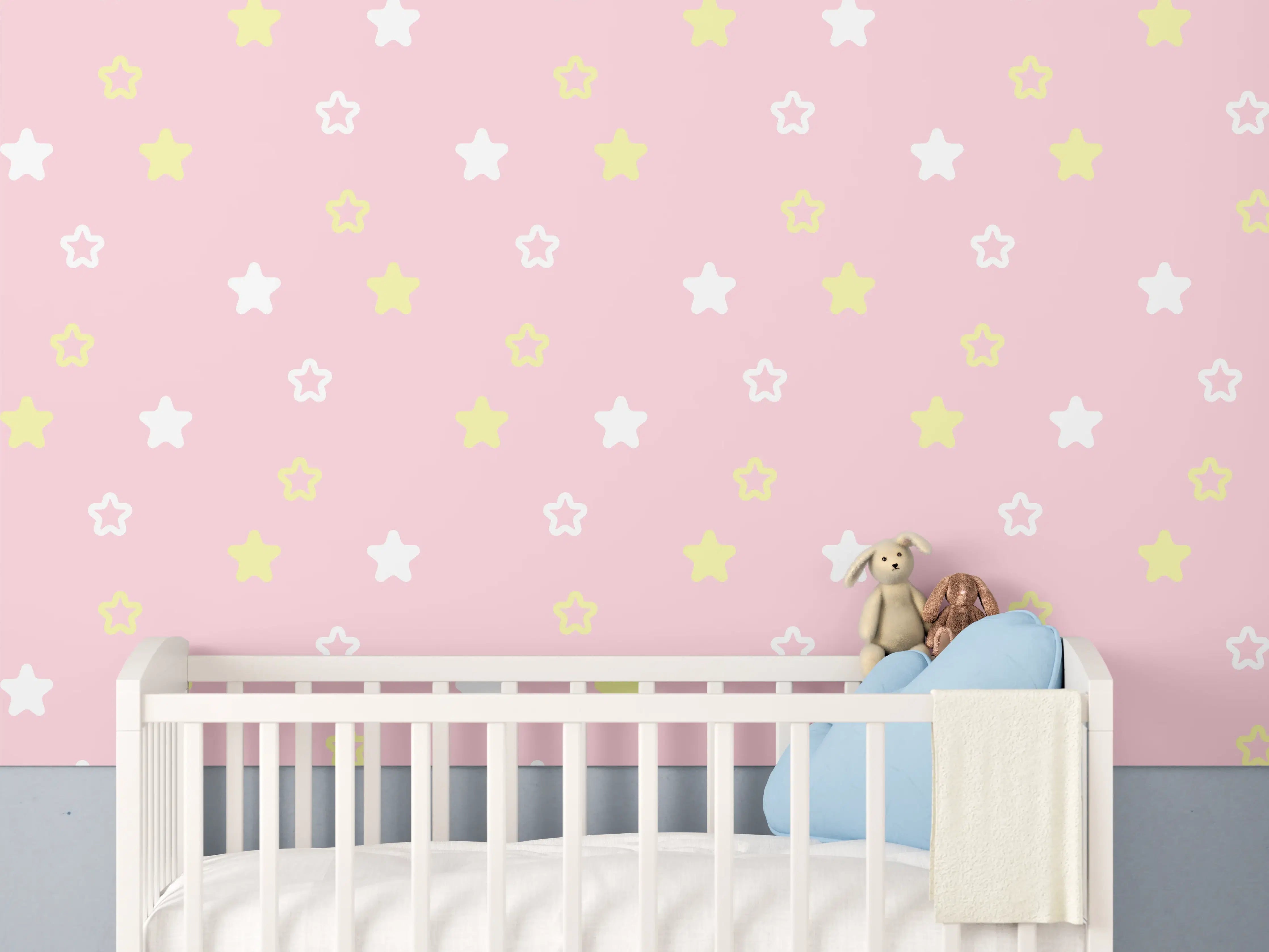 Babyzimmer Wandgestaltung - Sternenmuster Rosa-Gelb