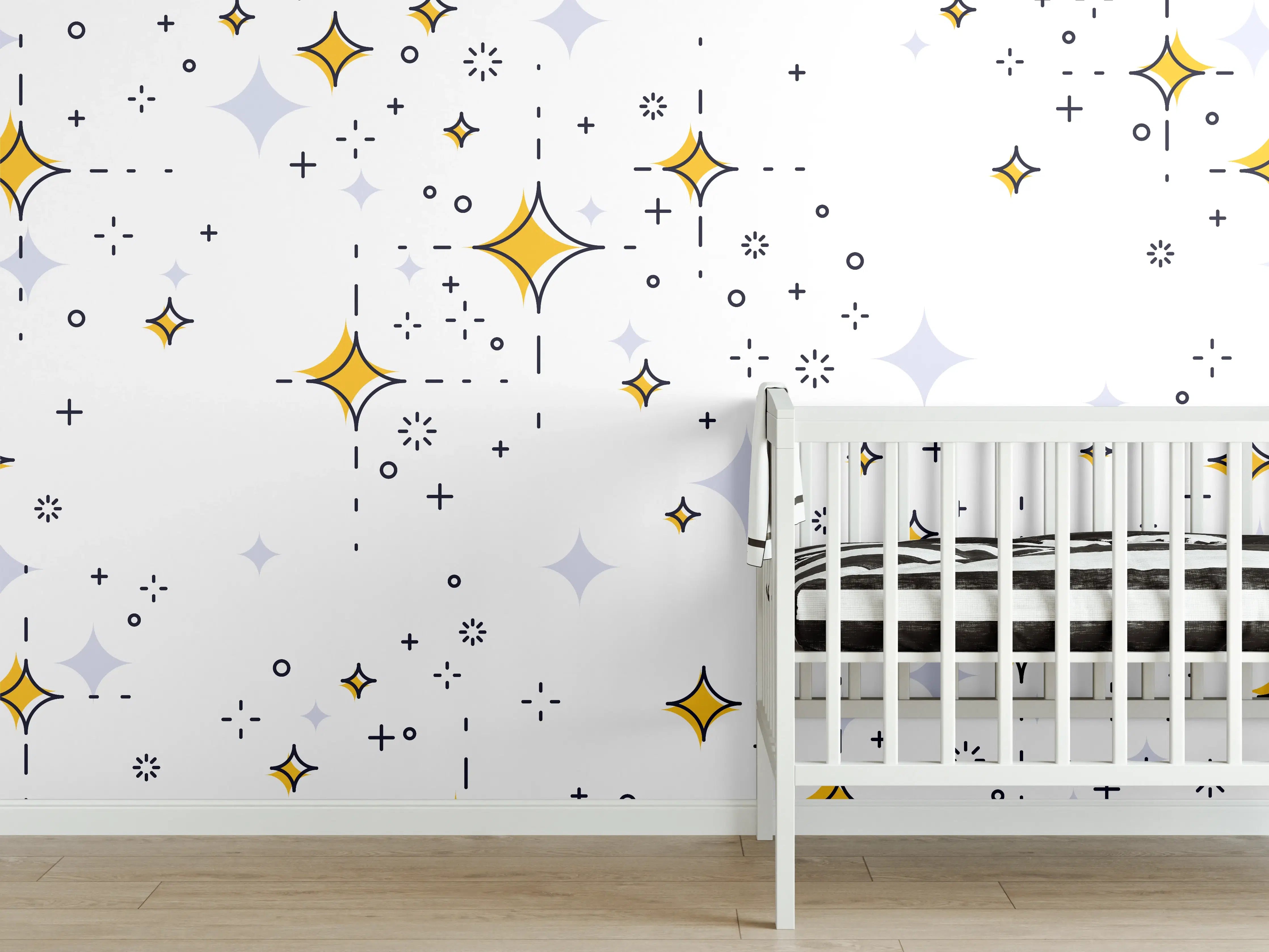 Babyzimmer Wandgestaltung - Sternenstaub-Grafik in Weiß und Gold