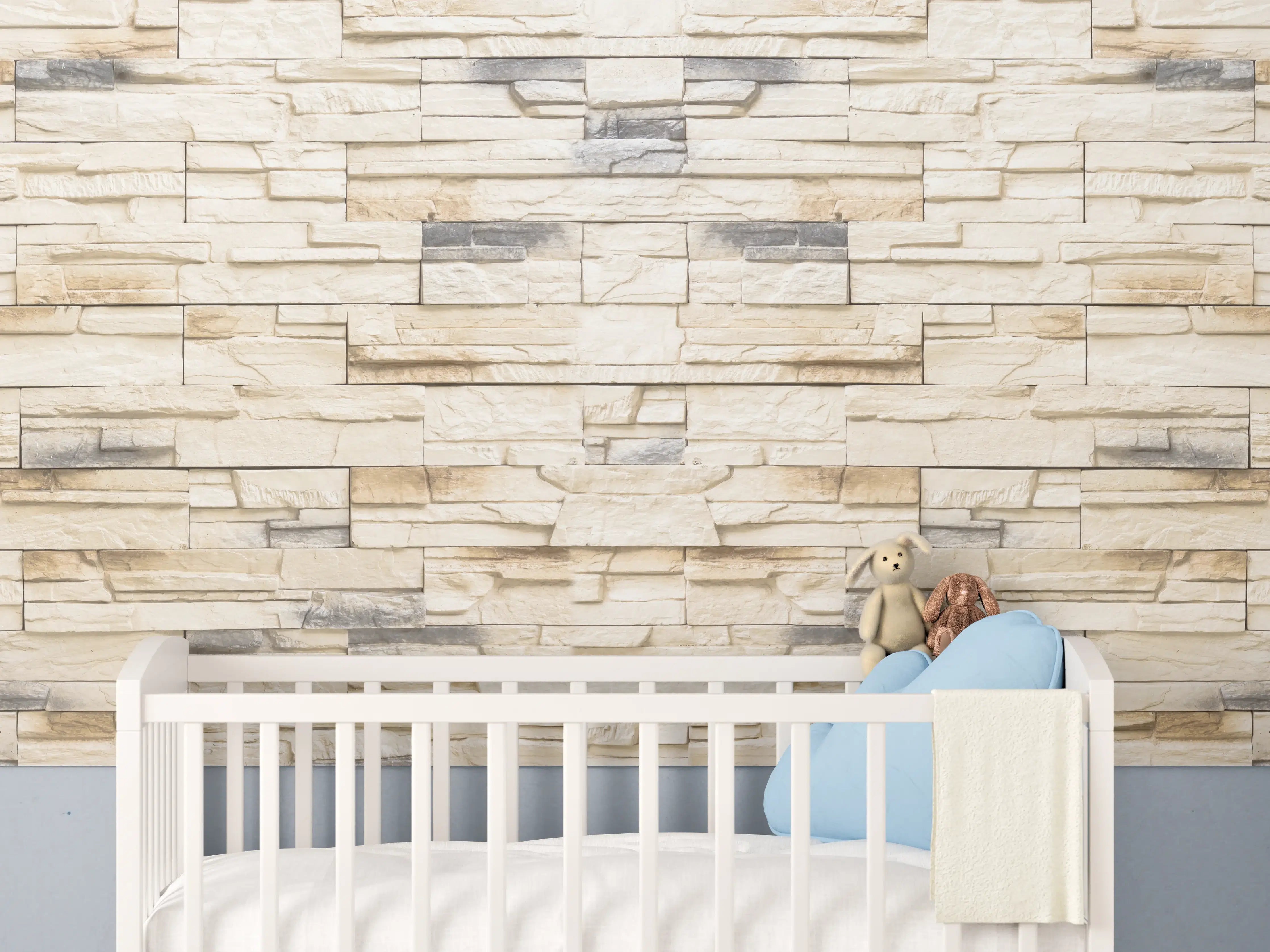 Babyzimmer Wandgestaltung - Stilisierte Alt-Weißziegel Textur