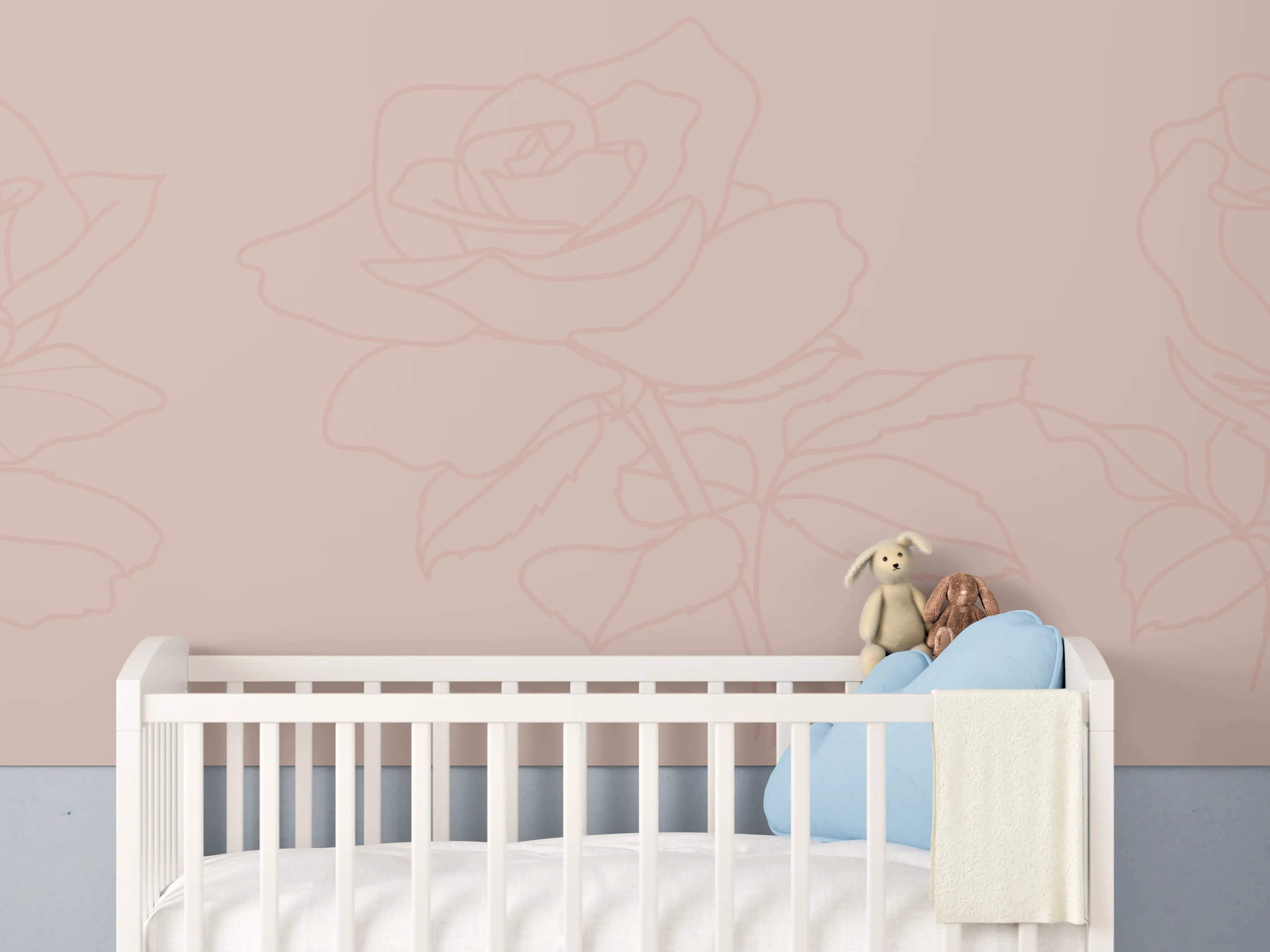 Babyzimmer Wandgestaltung - Stilisierte Rosen Zeichnung