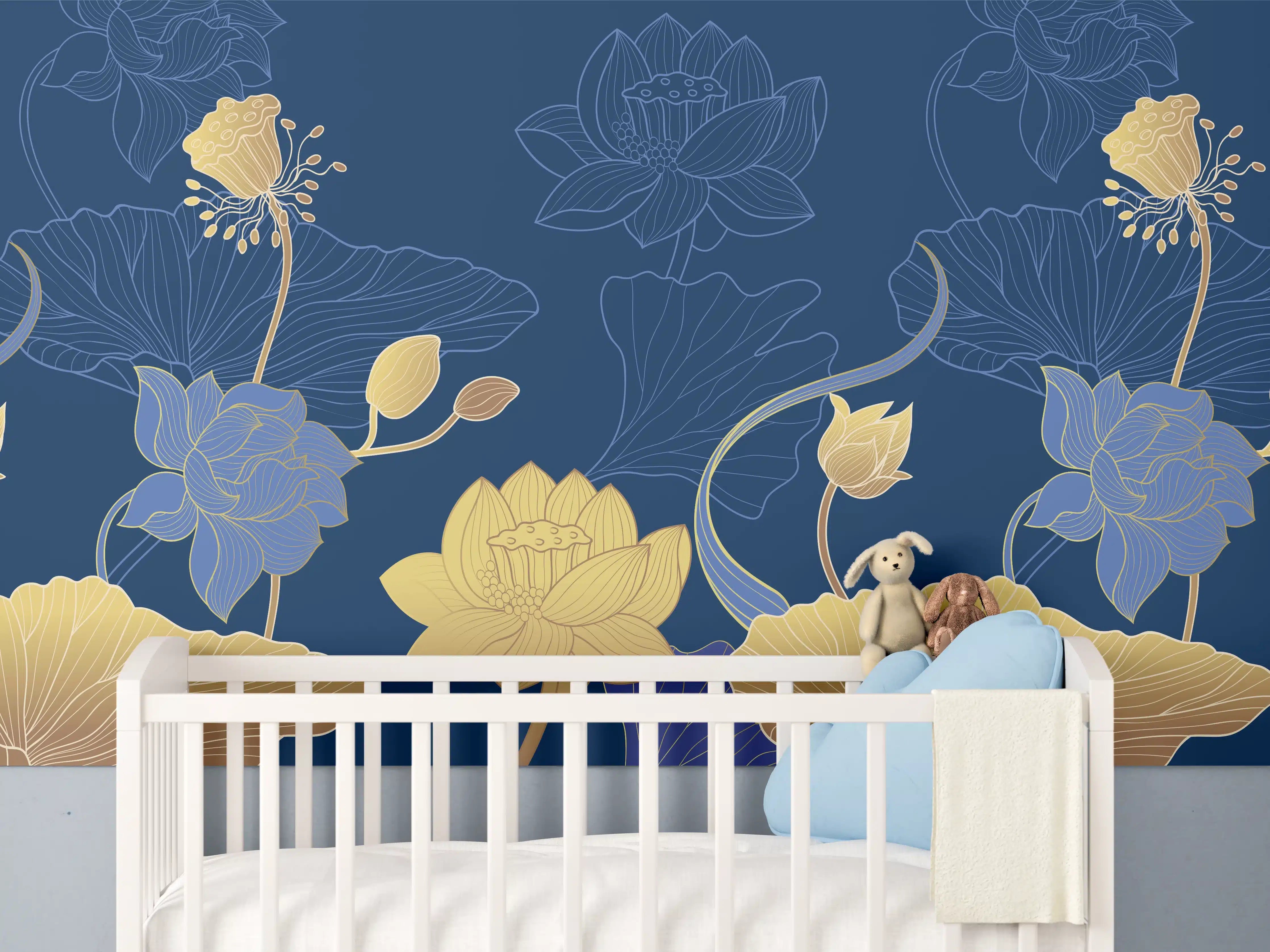 Babyzimmer Wandgestaltung - Stilvolle Blumenmuster Tapete