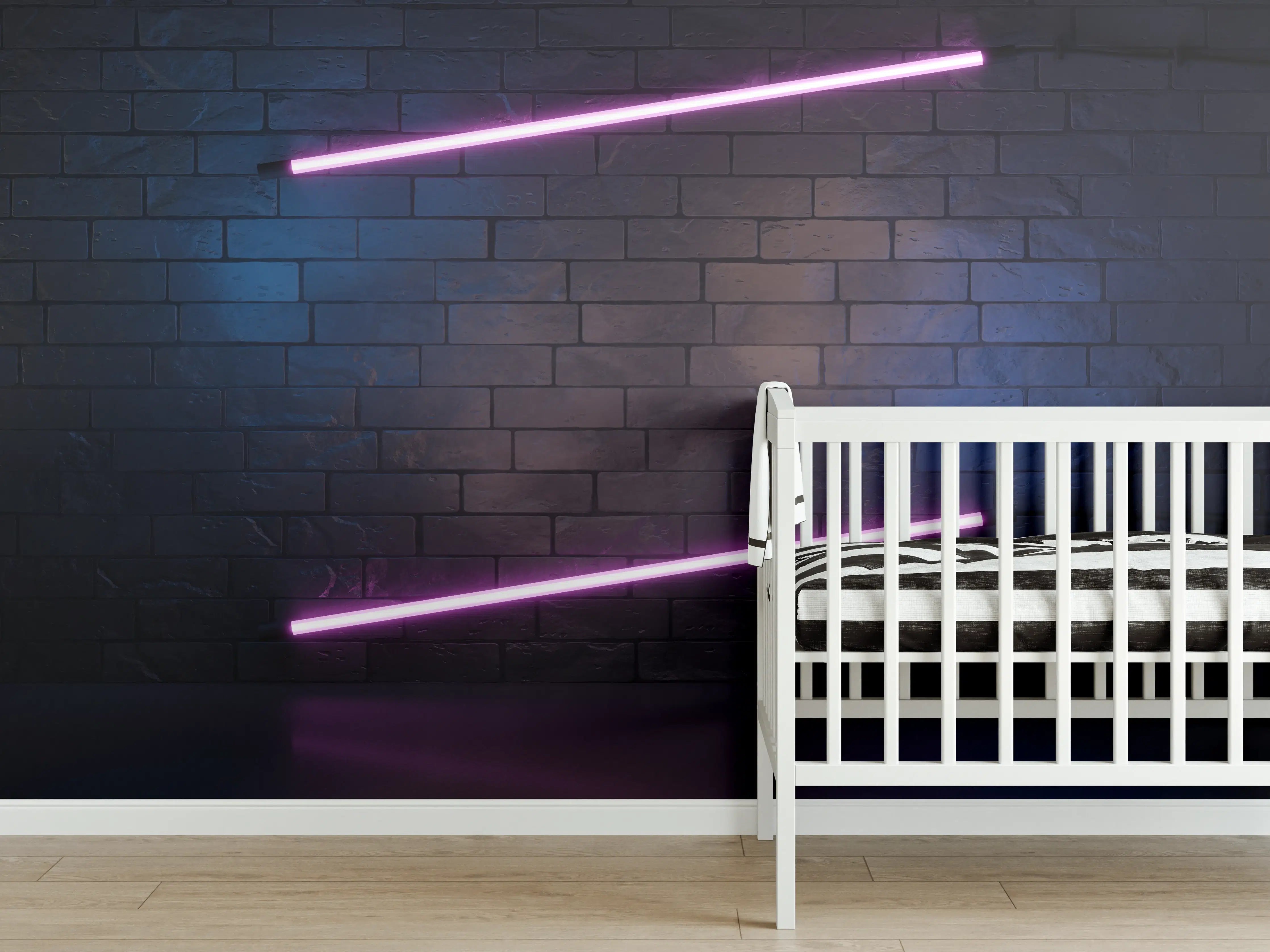Babyzimmer Wandgestaltung - Stilvoller moderner lila Neonlichtrahmen