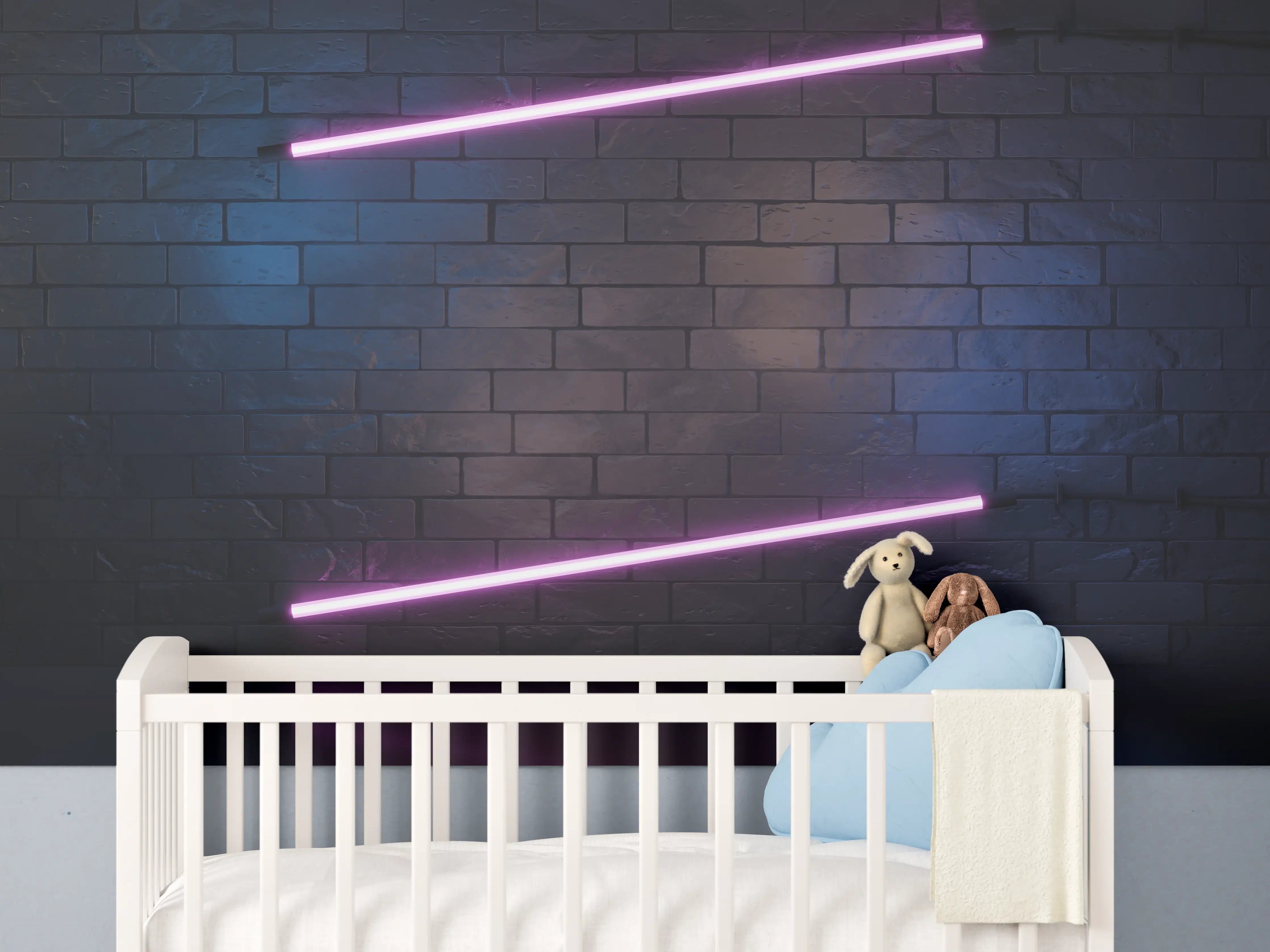 Babyzimmer Wandgestaltung - Stilvoller moderner lila Neonlichtrahmen