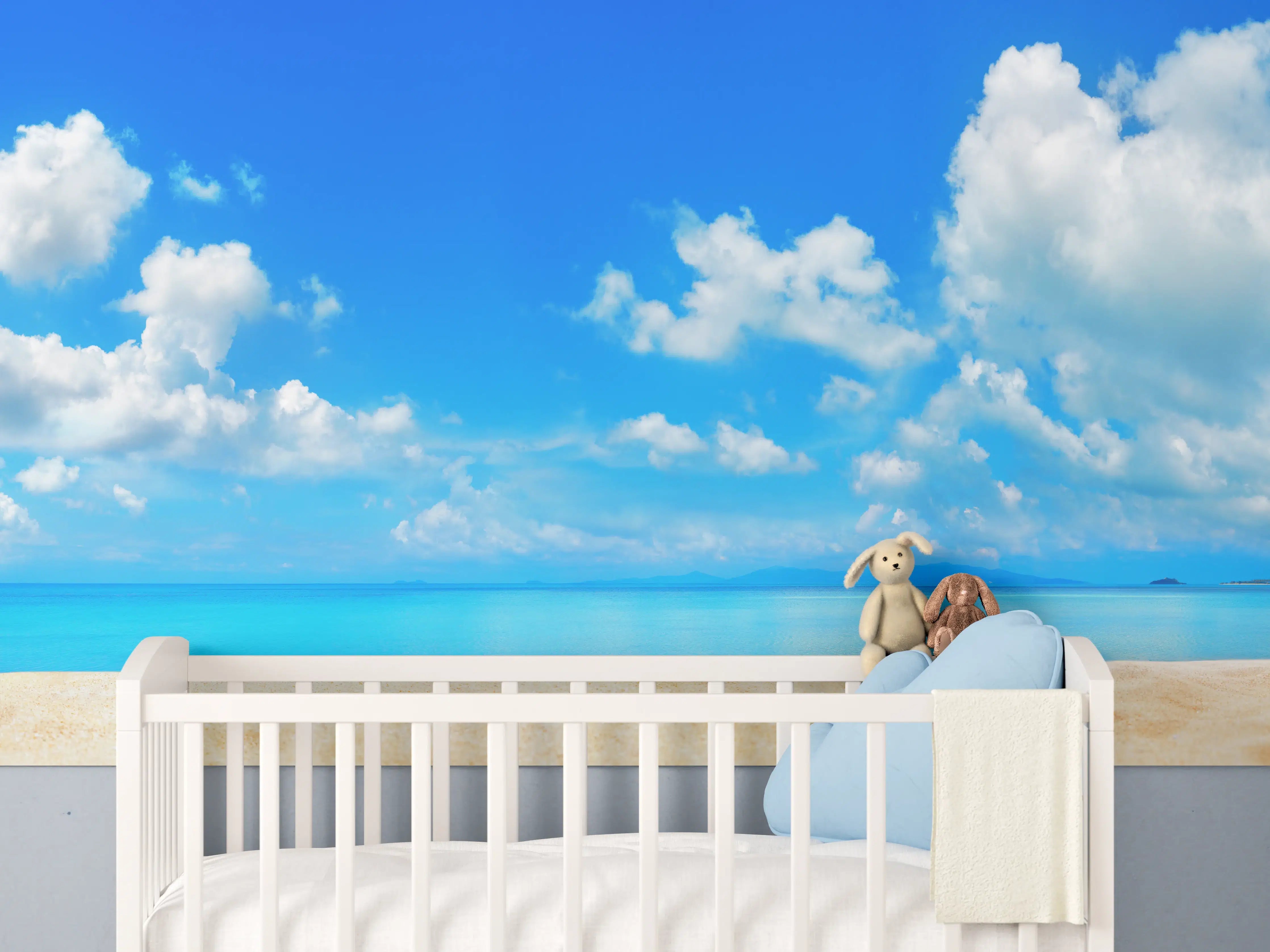 Babyzimmer Wandgestaltung - Strandlandschaft unter blauem Himmel