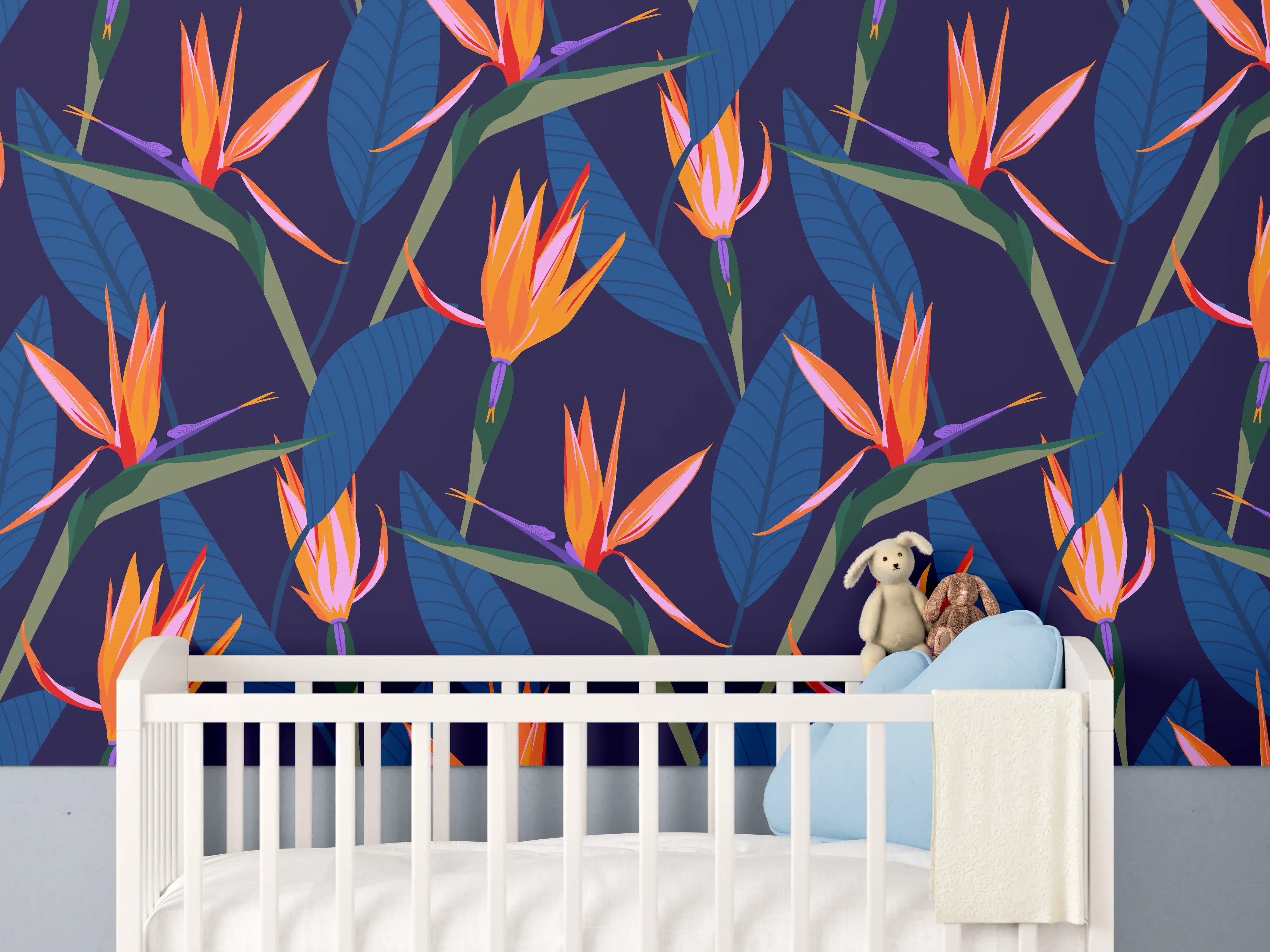 Babyzimmer Wandgestaltung - Strelitzia Nacht – Tropische Blumen