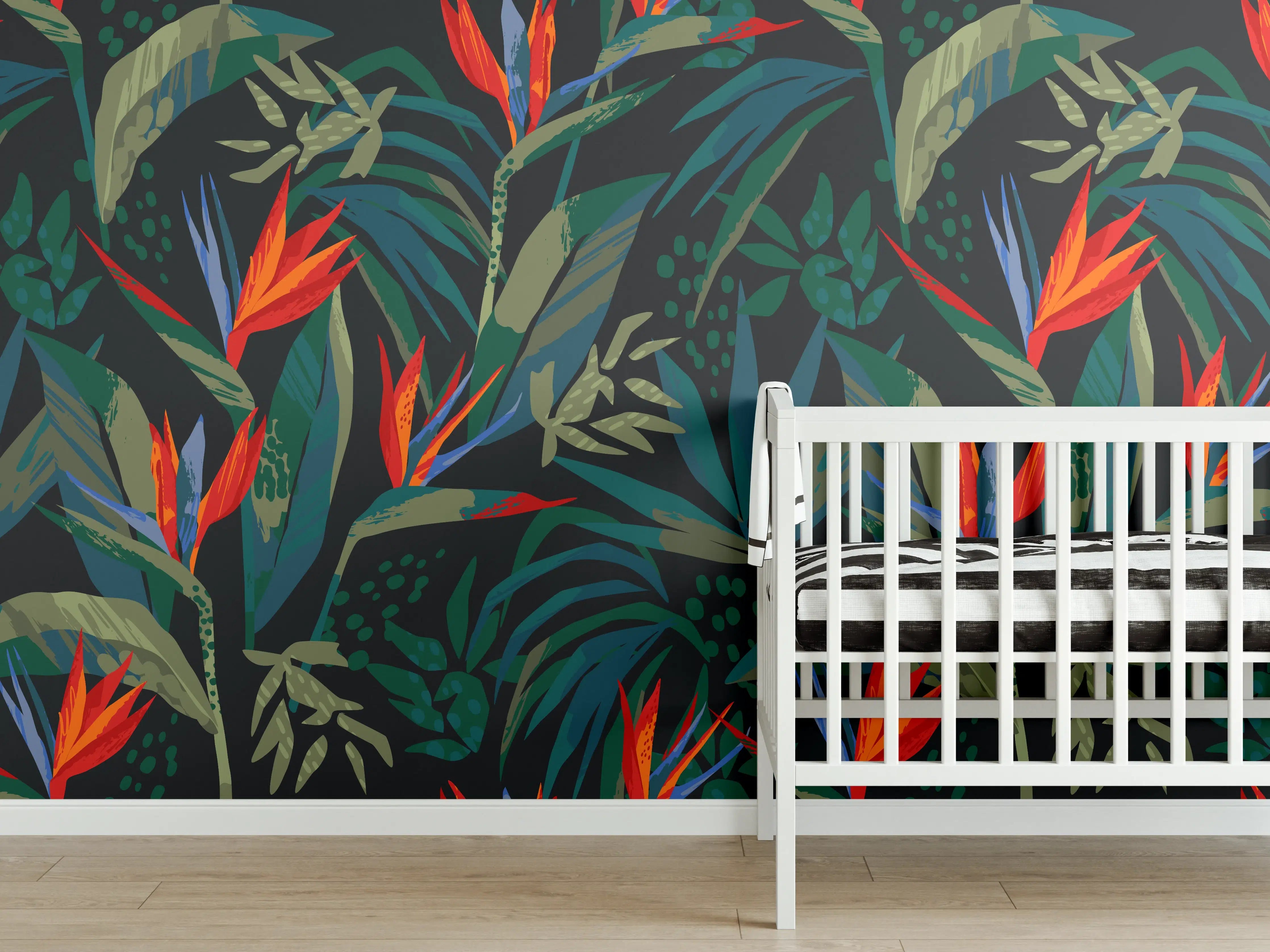 Babyzimmer Wandgestaltung - Strelitzia Tropenwald-Motiv