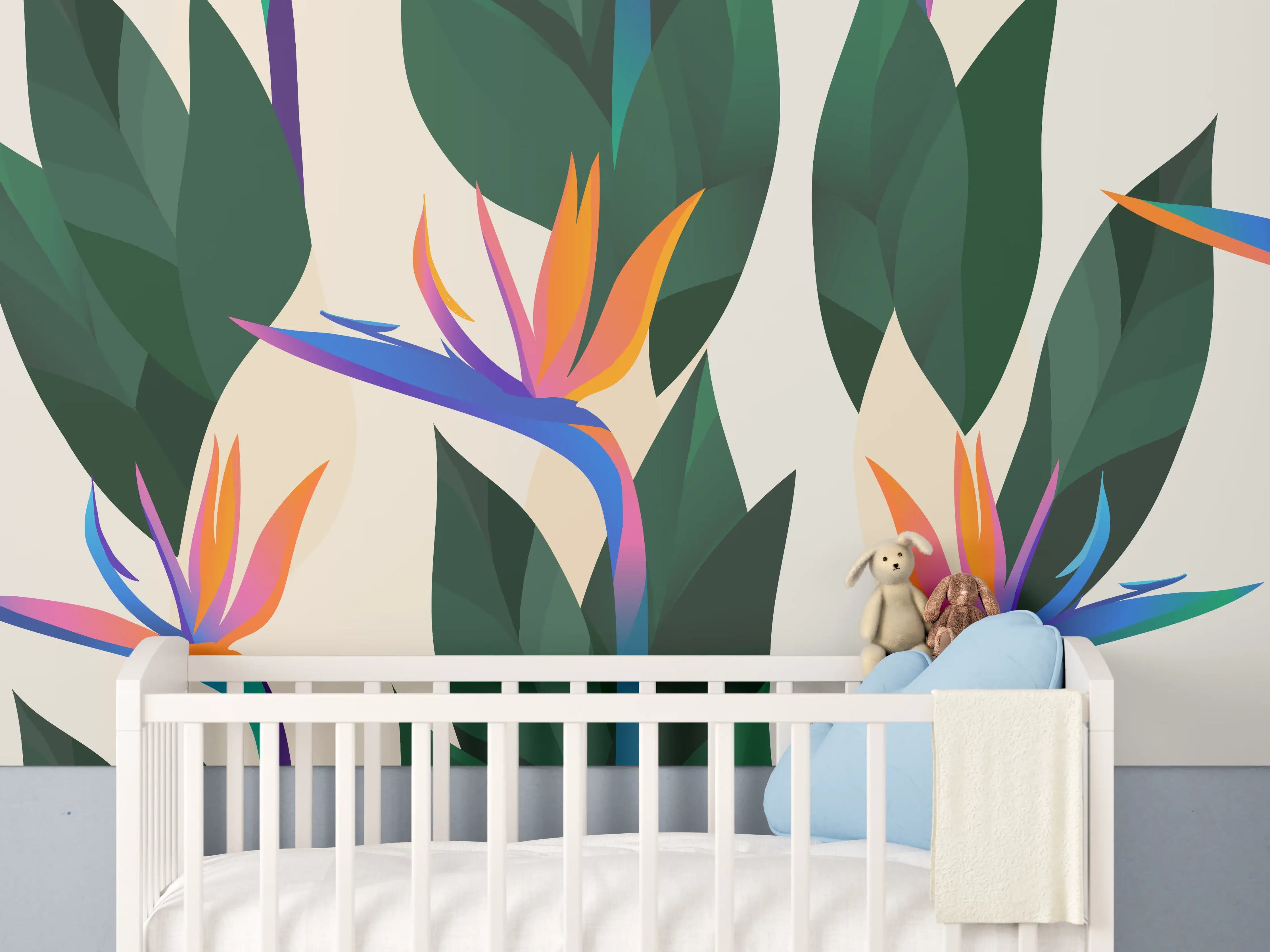 Babyzimmer Wandgestaltung - Strelitzia Tropic Blumenmuster