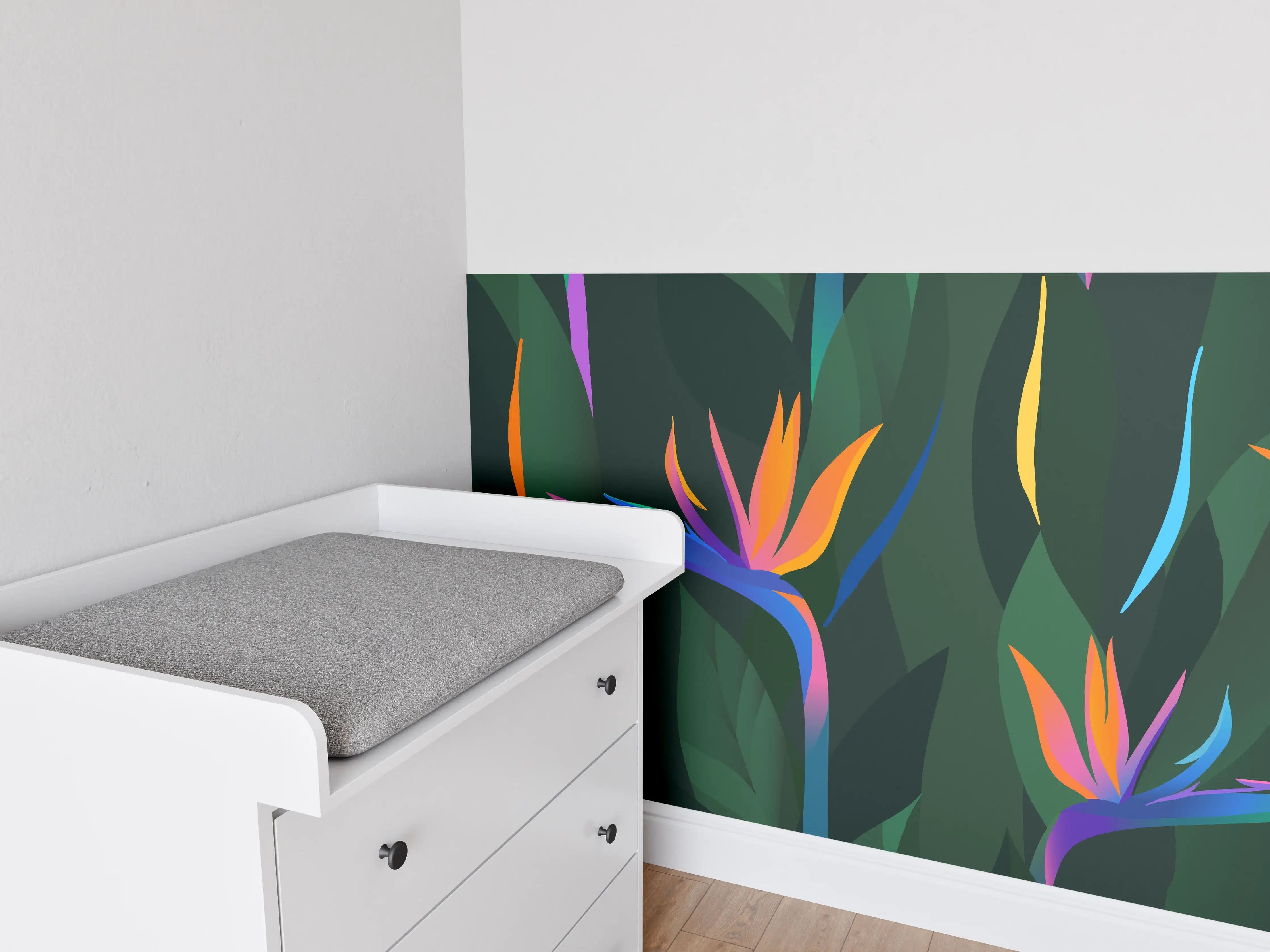 Babyzimmer Wandgestaltung - Strelitzia Tropic Grün-Orange