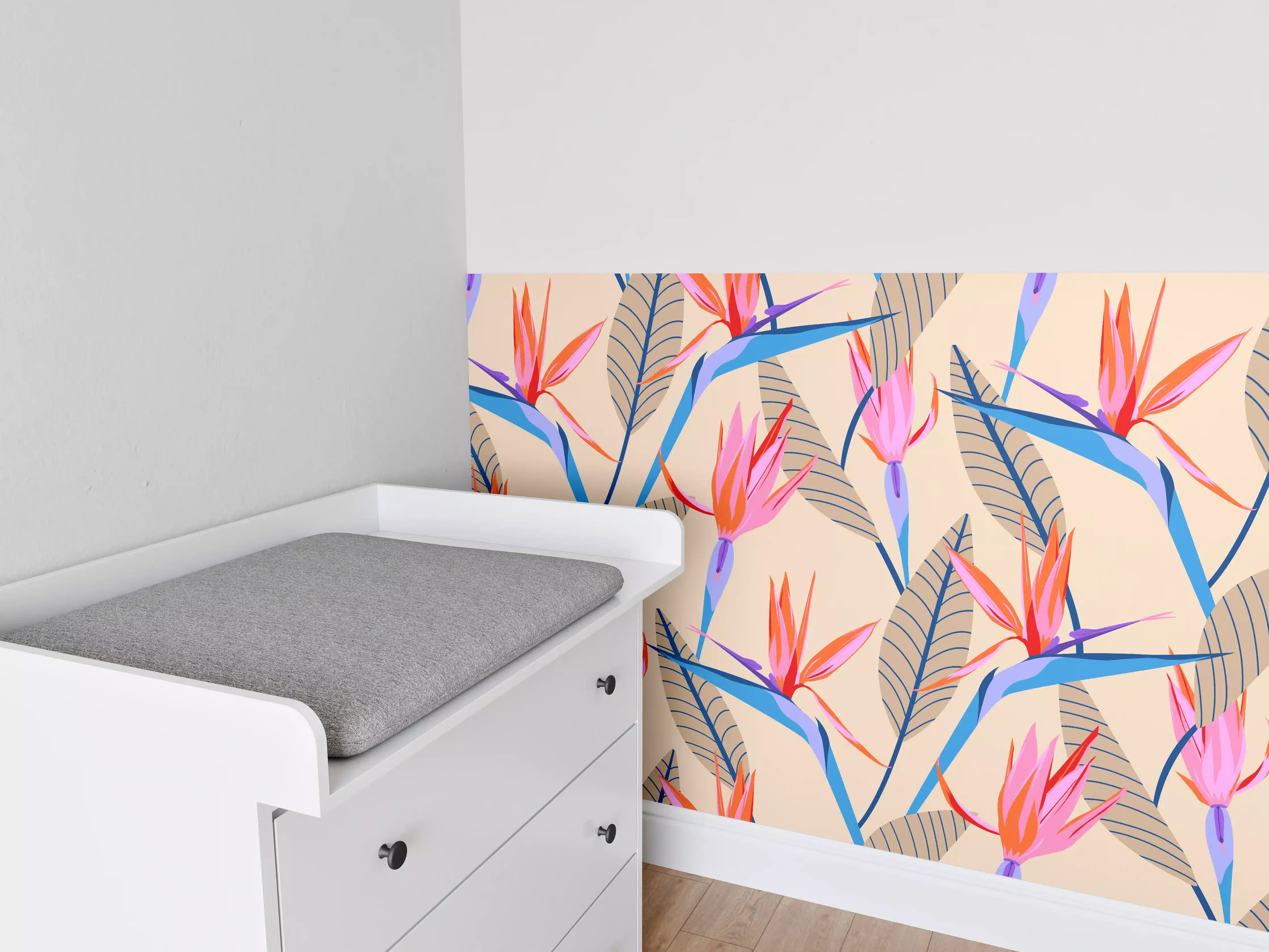 Babyzimmer Wandgestaltung - Strelitzia Tropic Rosa-Beige