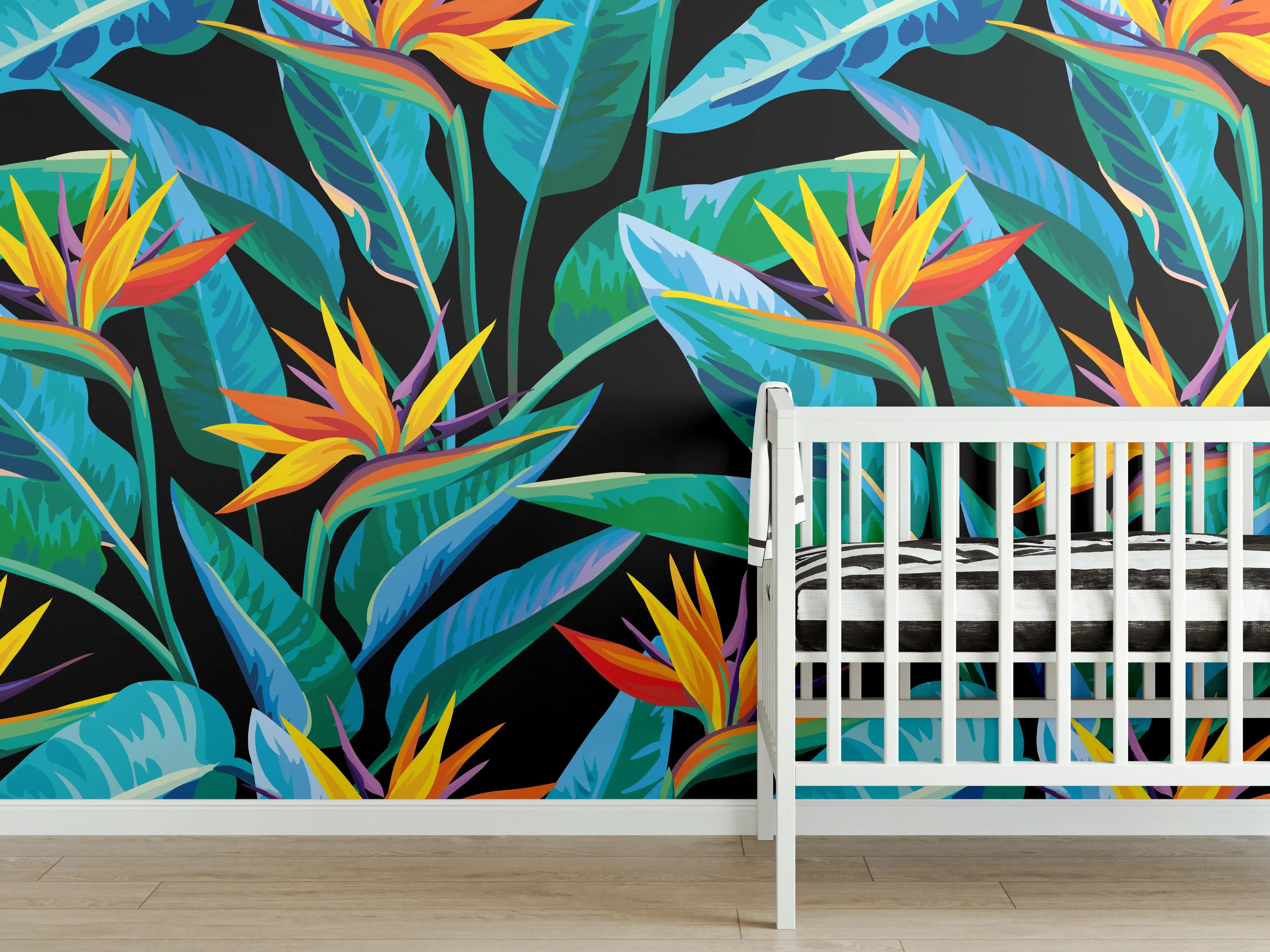 Babyzimmer Wandgestaltung - Strelitzia Tropic Schwarz-Exotik