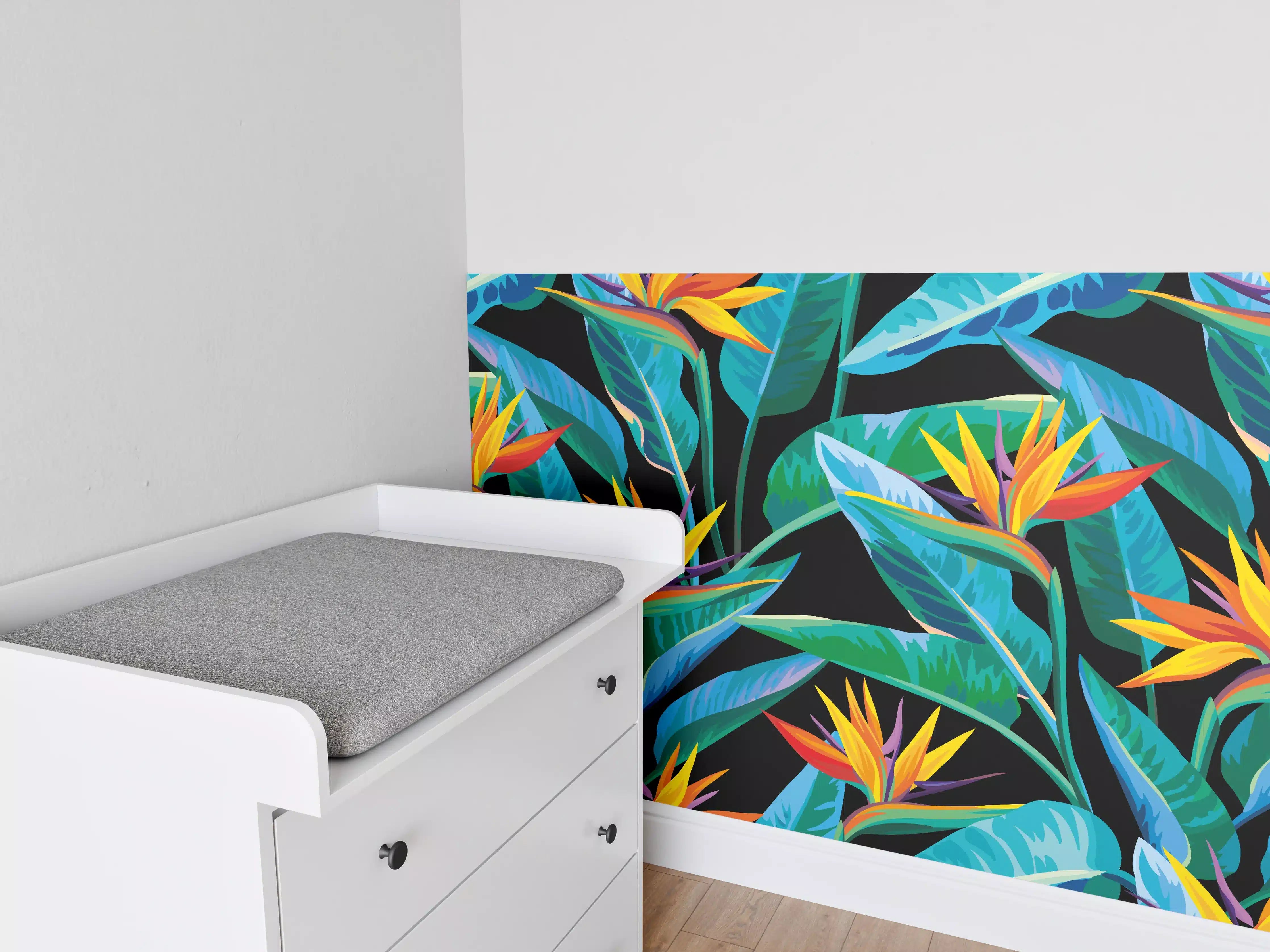 Babyzimmer Wandgestaltung - Strelitzia Tropic Schwarz-Exotik