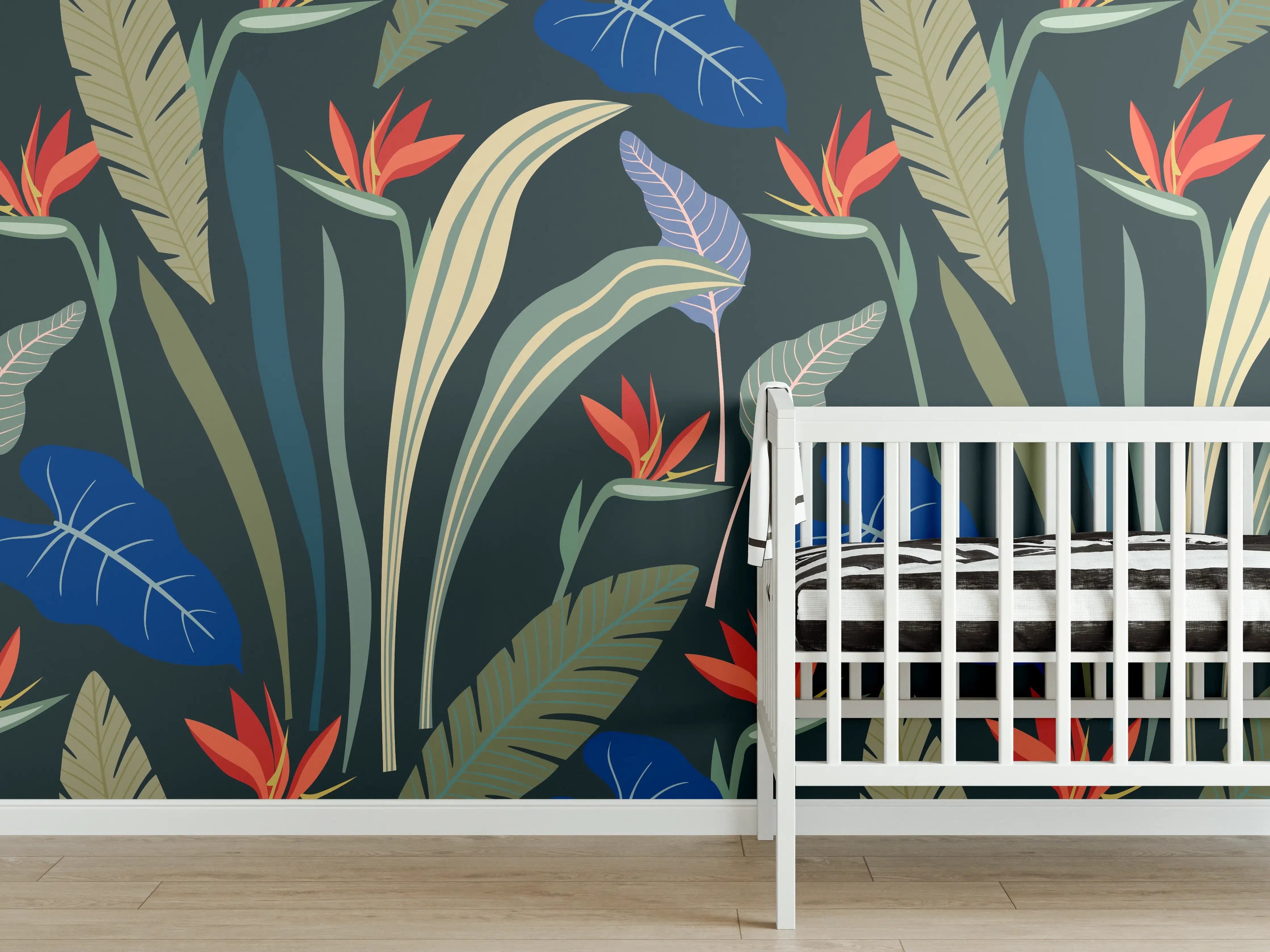 Babyzimmer Wandgestaltung - Strelitzia Tropische Blütenpracht