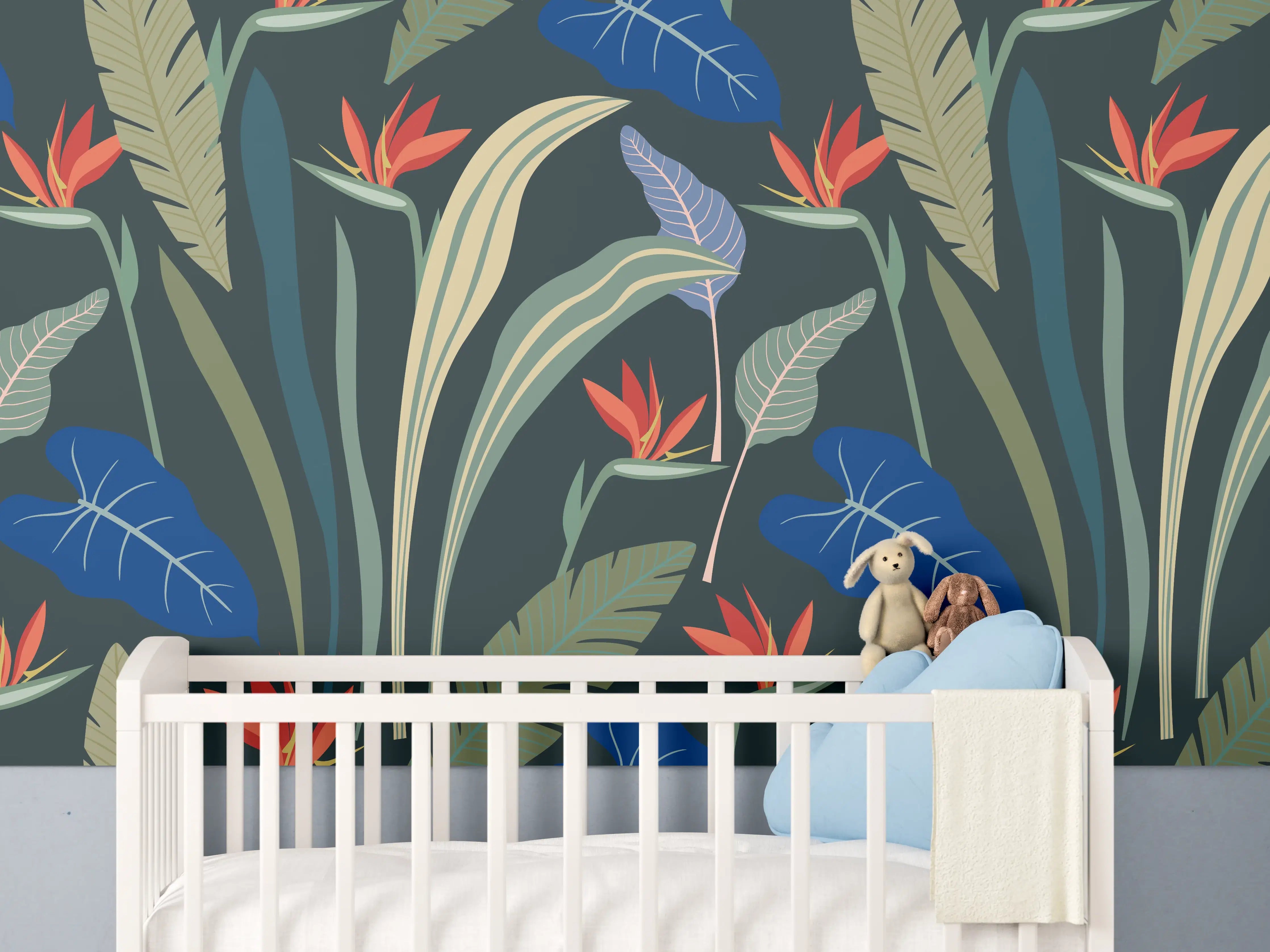 Babyzimmer Wandgestaltung - Strelitzia Tropische Blütenpracht