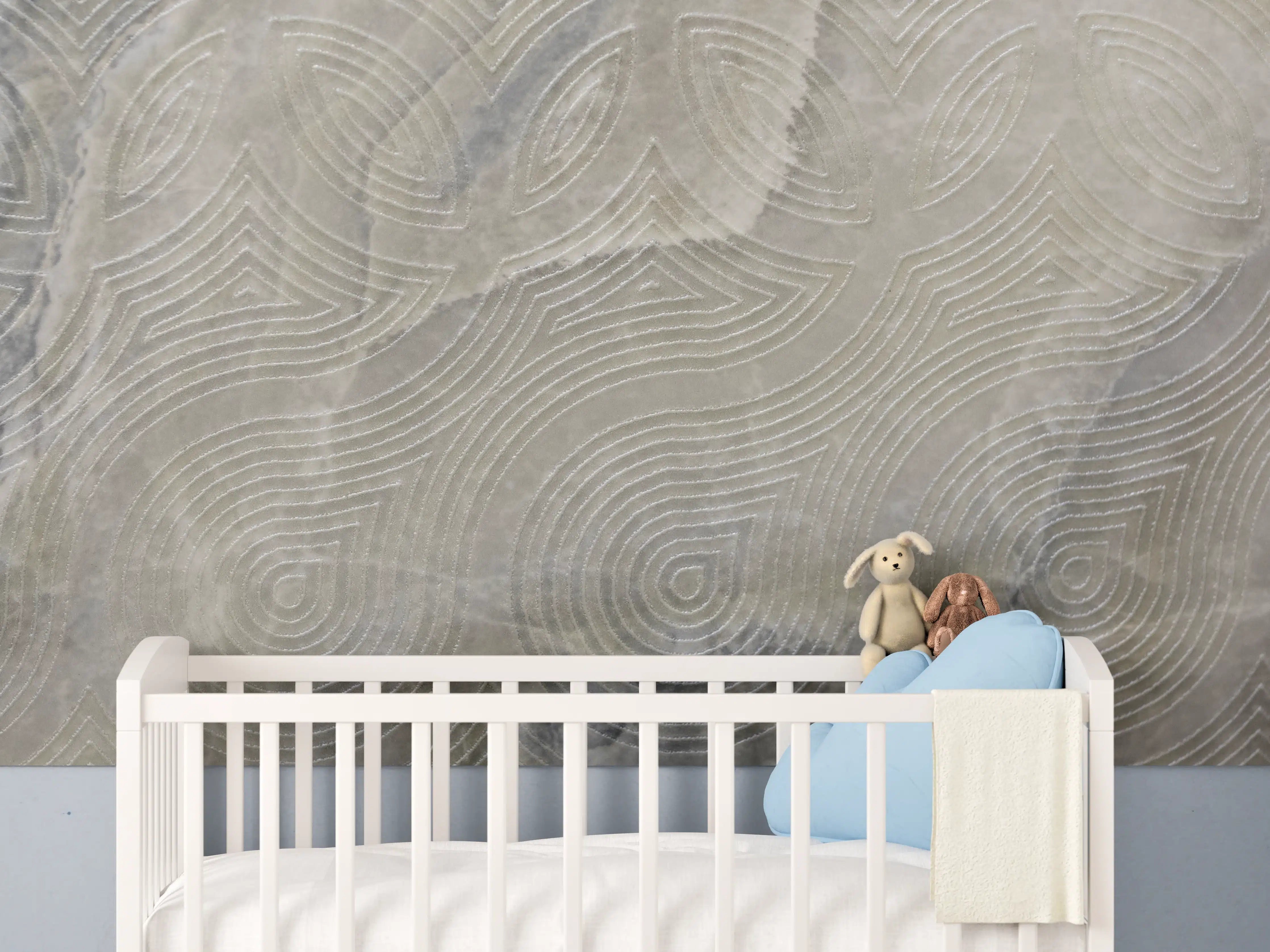 Babyzimmer Wandgestaltung - Strukturierte Graufasermusterung