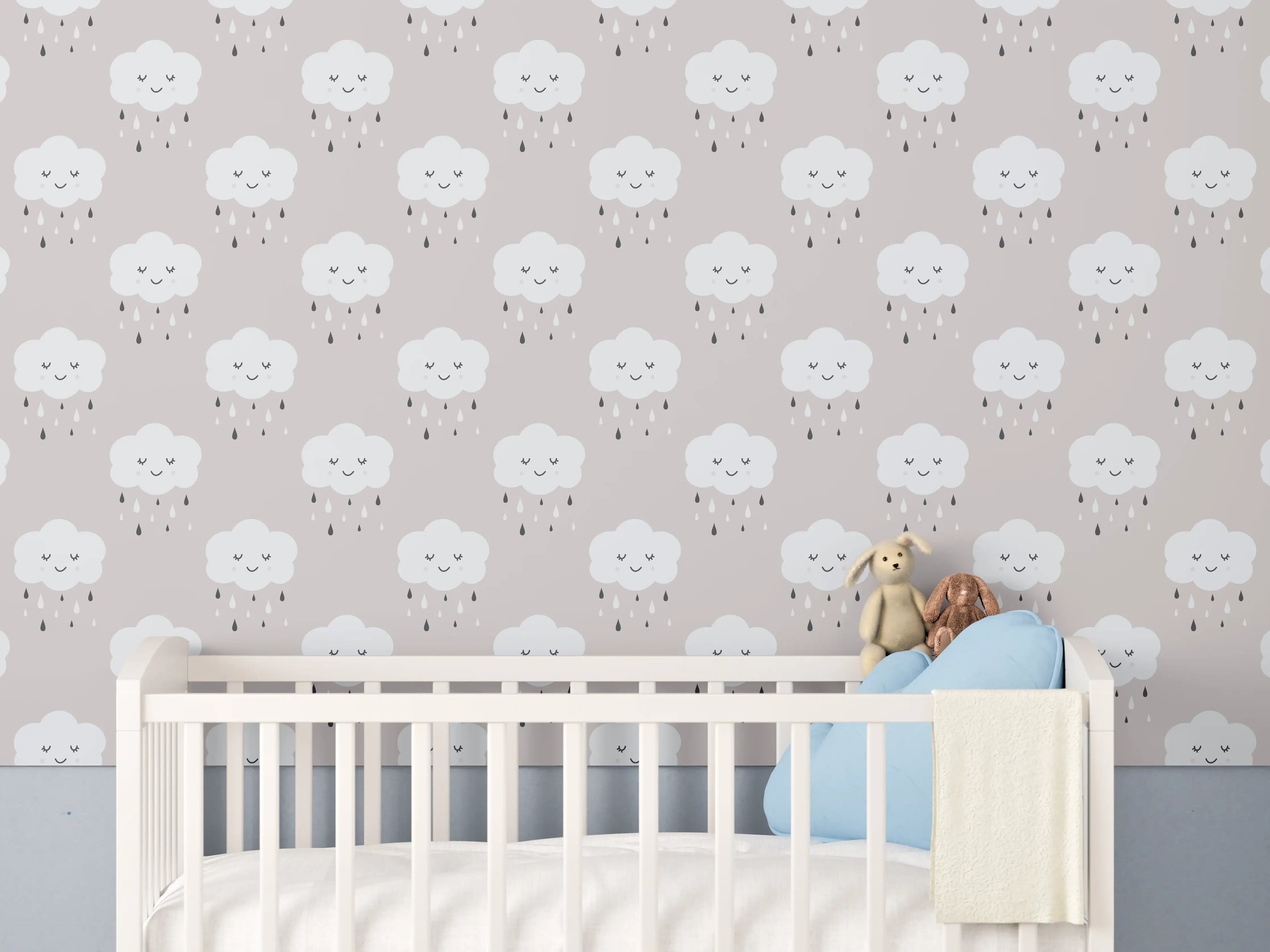 Babyzimmer Wandgestaltung - Süßer Baby-Hase in Grau mit Niedlichem Gesicht