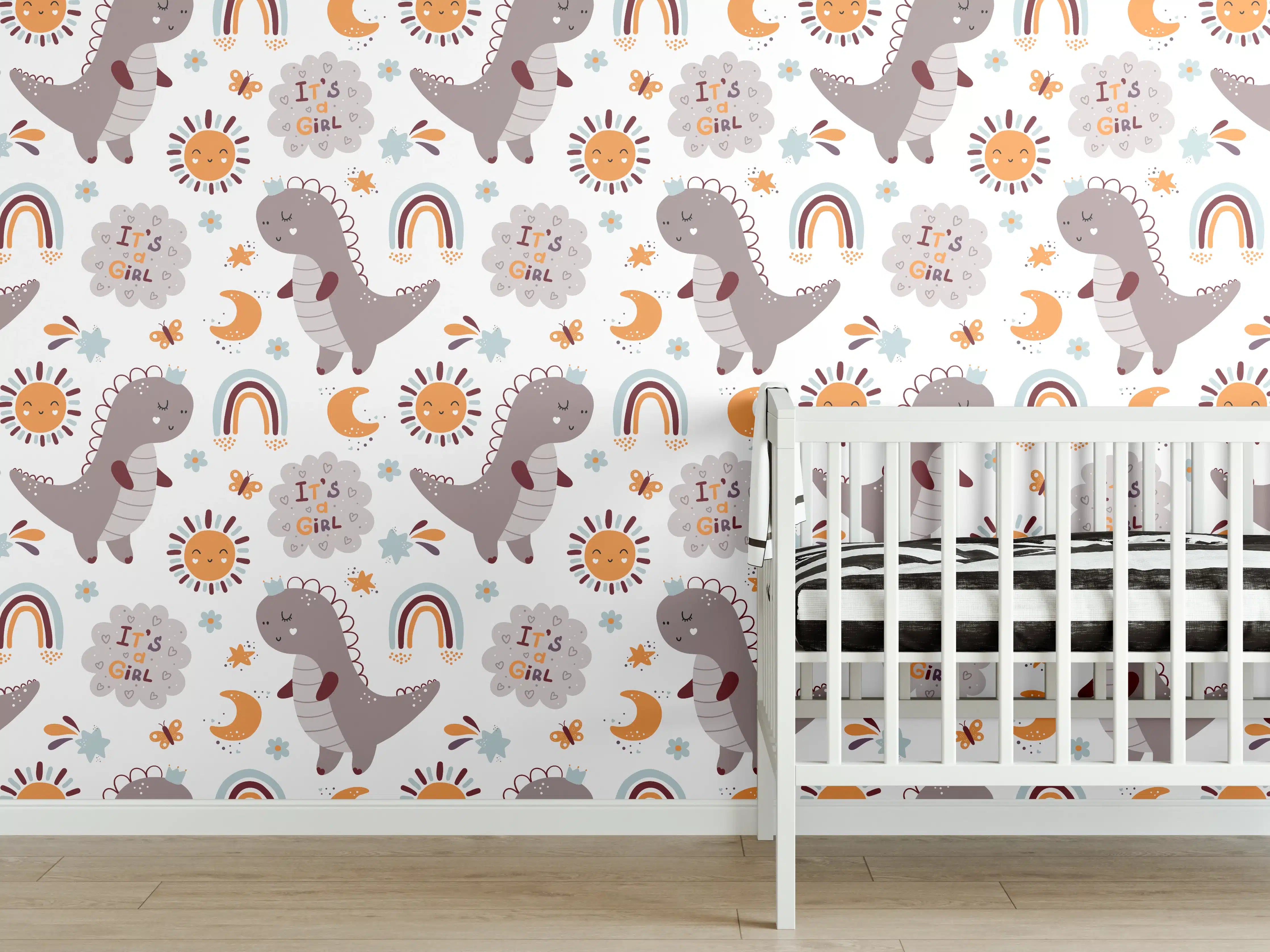 Babyzimmer Wandgestaltung - Süßer Dino Max | Kinderzimmer Wandmotiv