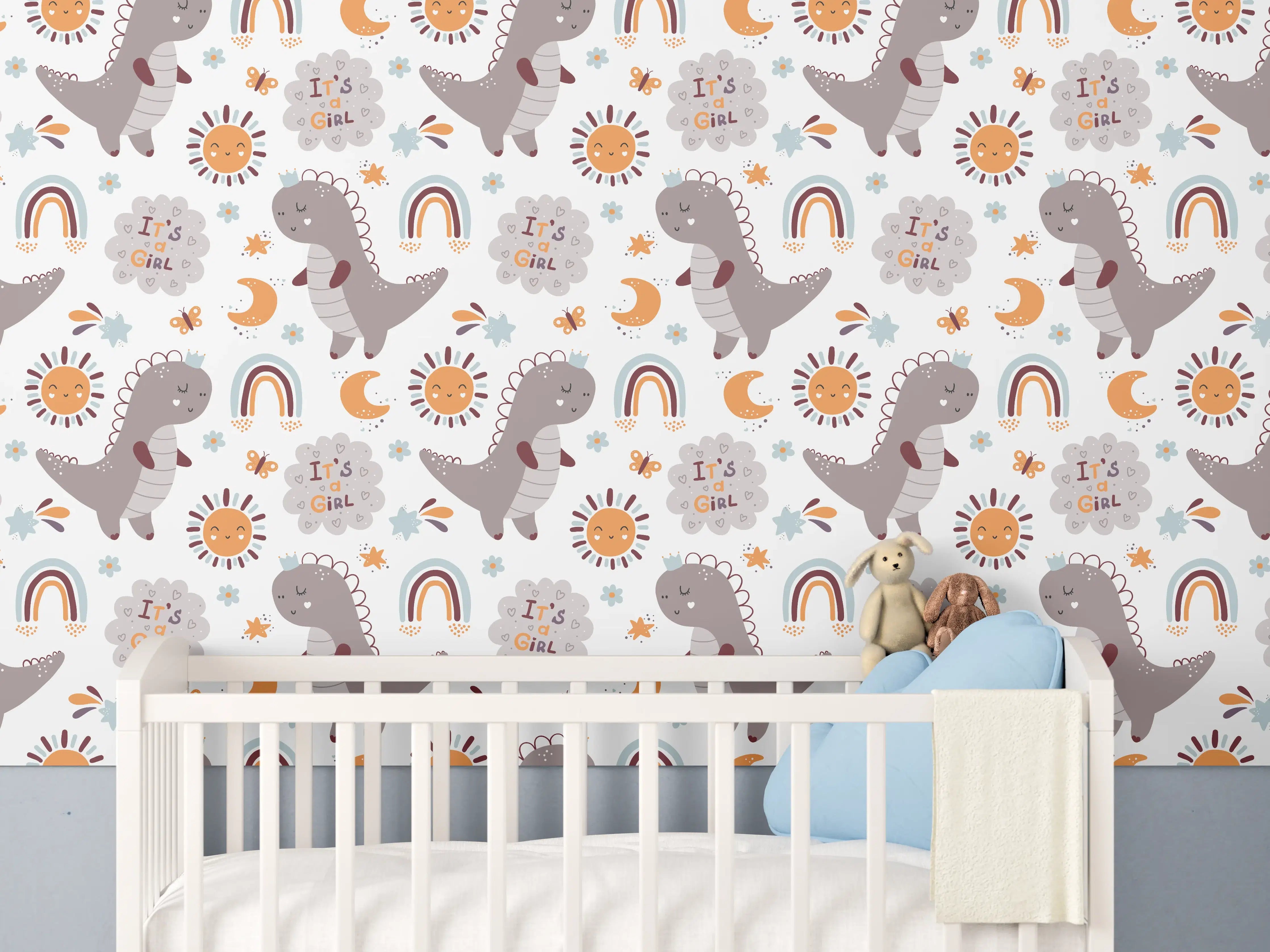 Babyzimmer Wandgestaltung - Süßer Dino Max | Kinderzimmer Wandmotiv