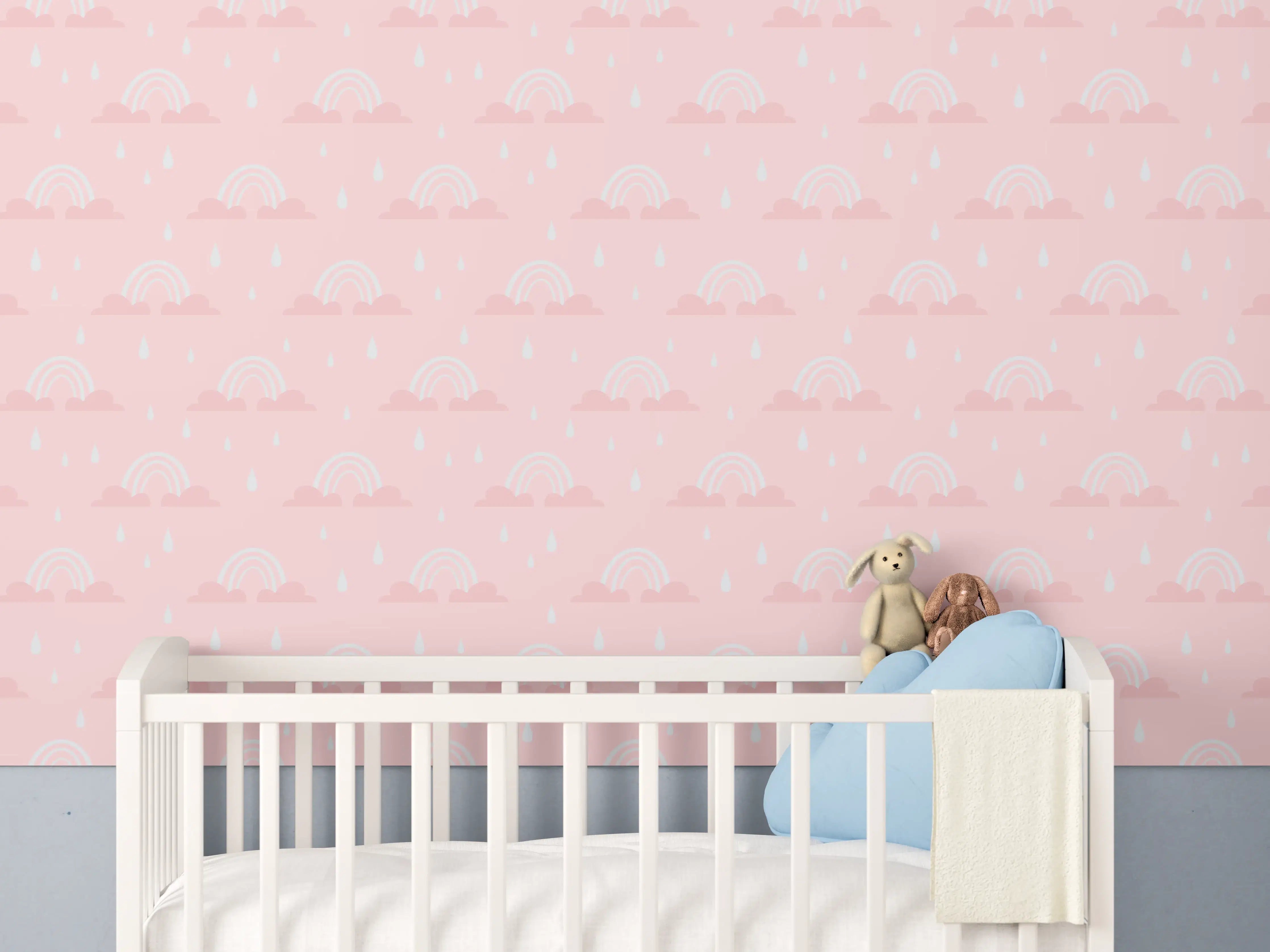 Babyzimmer Wandgestaltung - Süßer rosa Himmel mit Sonnenuntergangs-Muster
