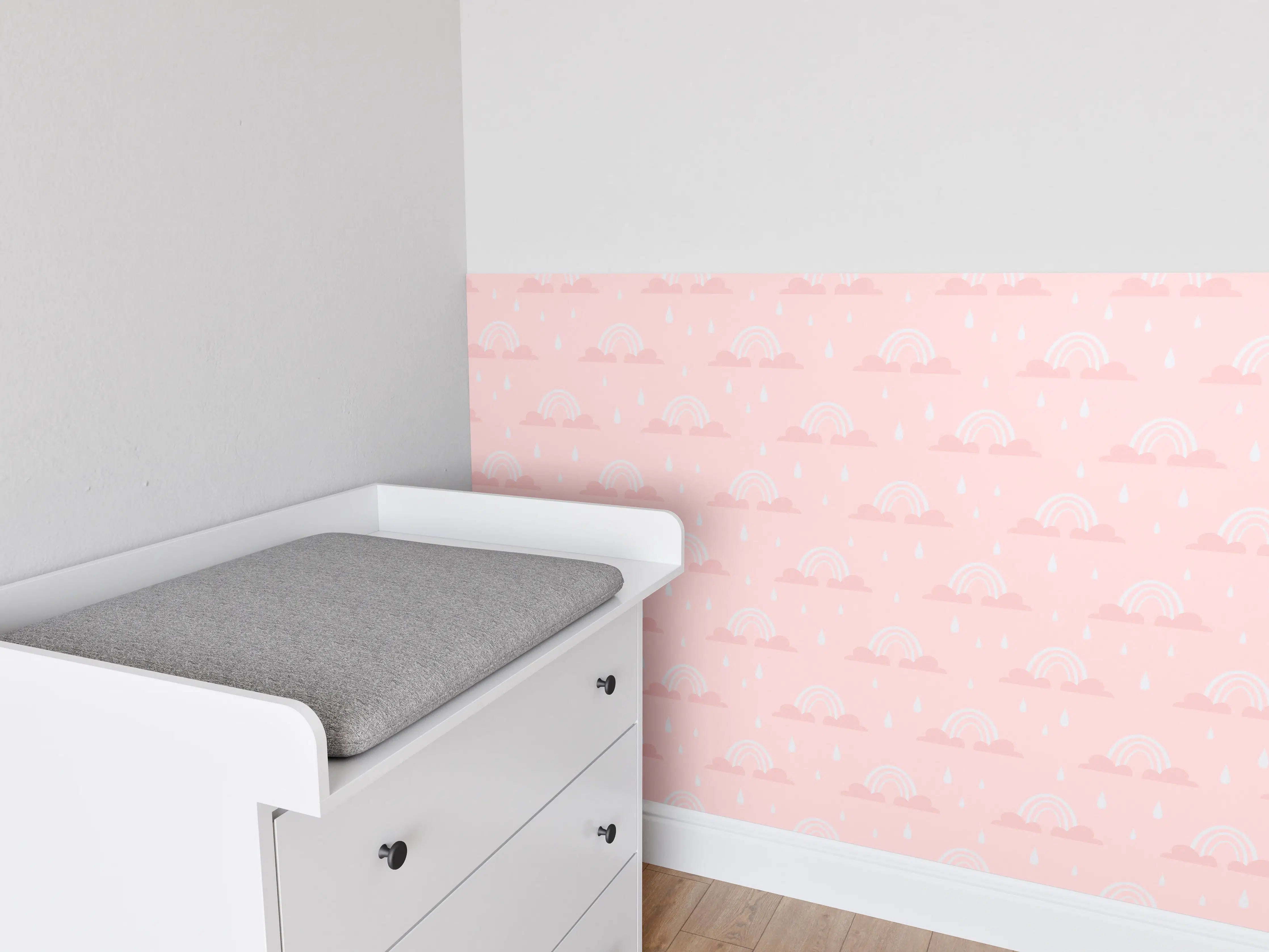 Babyzimmer Wandgestaltung - Süßer rosa Himmel mit Sonnenuntergangs-Muster
