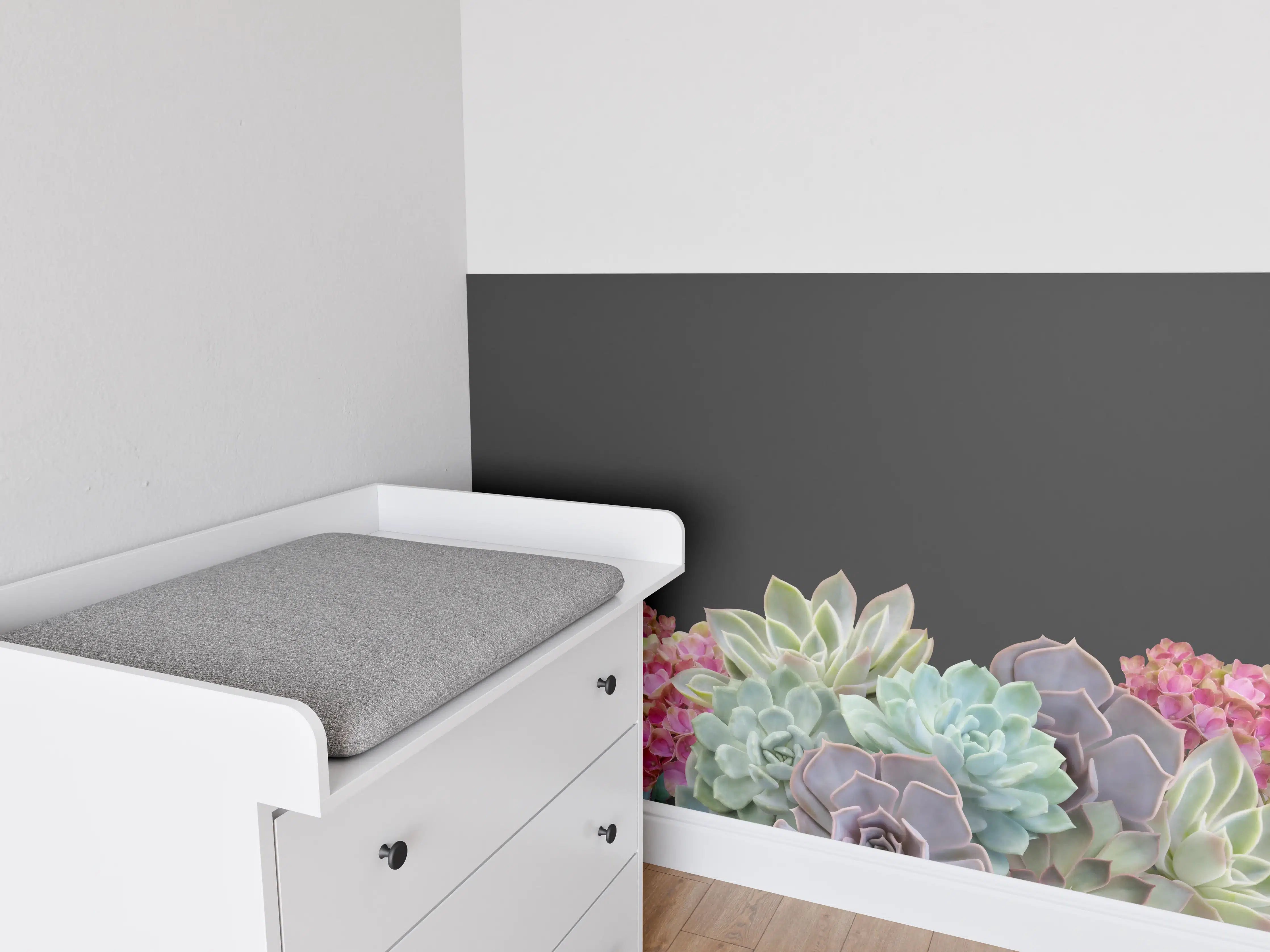 Babyzimmer Wandgestaltung - Sukkulente Blumen - Bunt