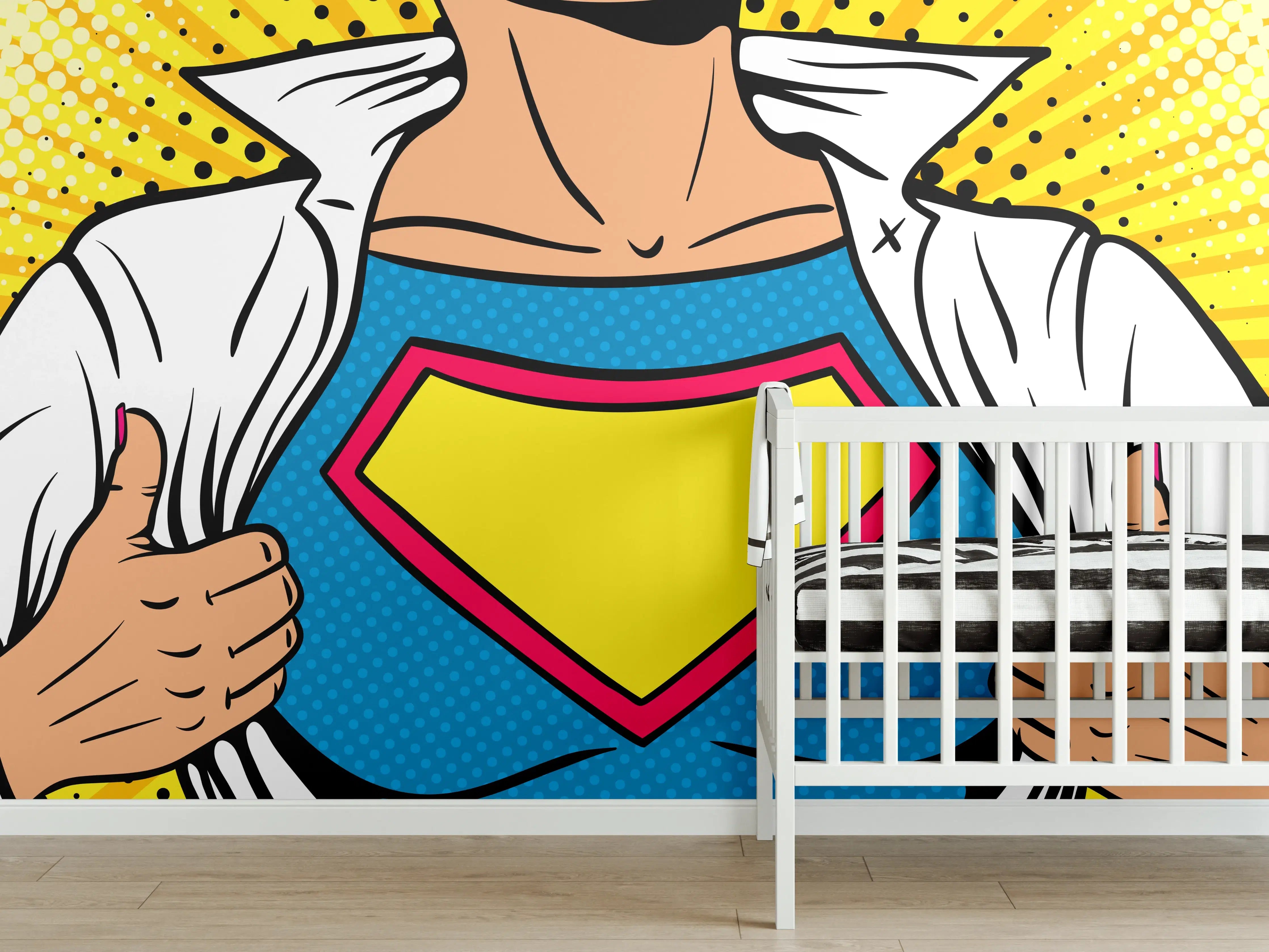 Babyzimmer Wandgestaltung - Superhelden-Comic-Design, Bunt und Lebendig