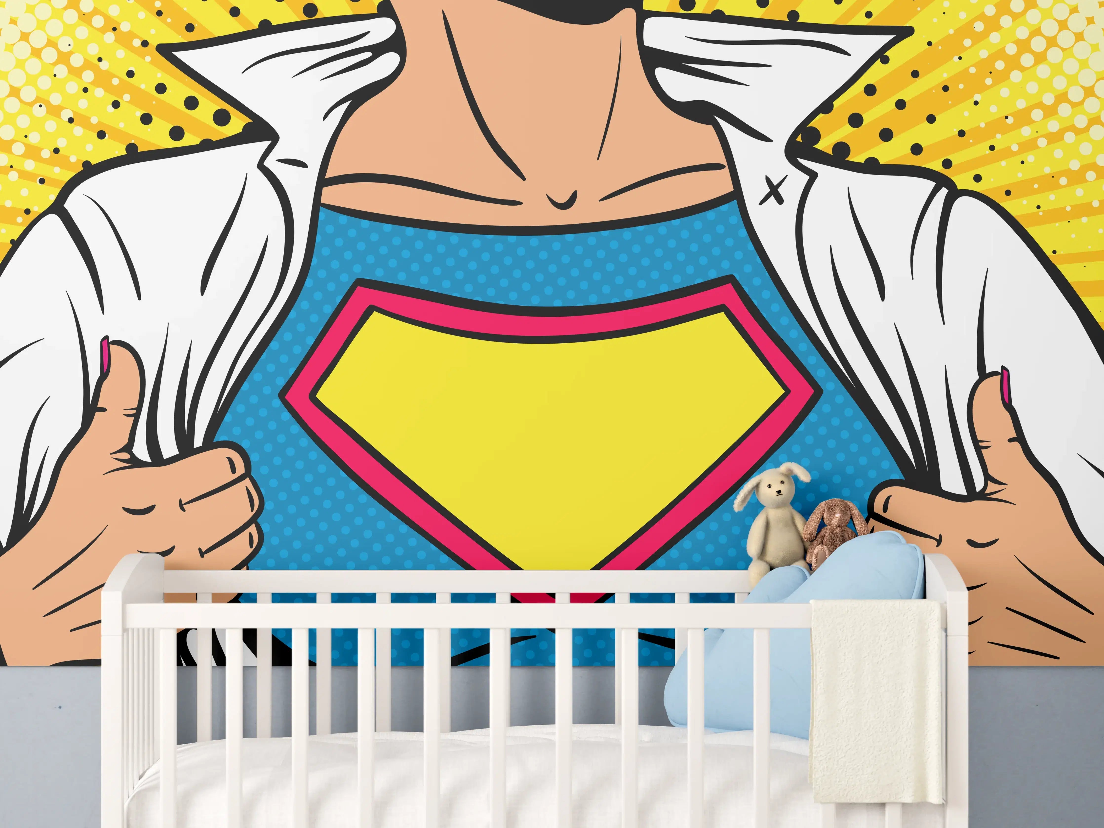 Babyzimmer Wandgestaltung - Superhelden-Comic-Design, Bunt und Lebendig