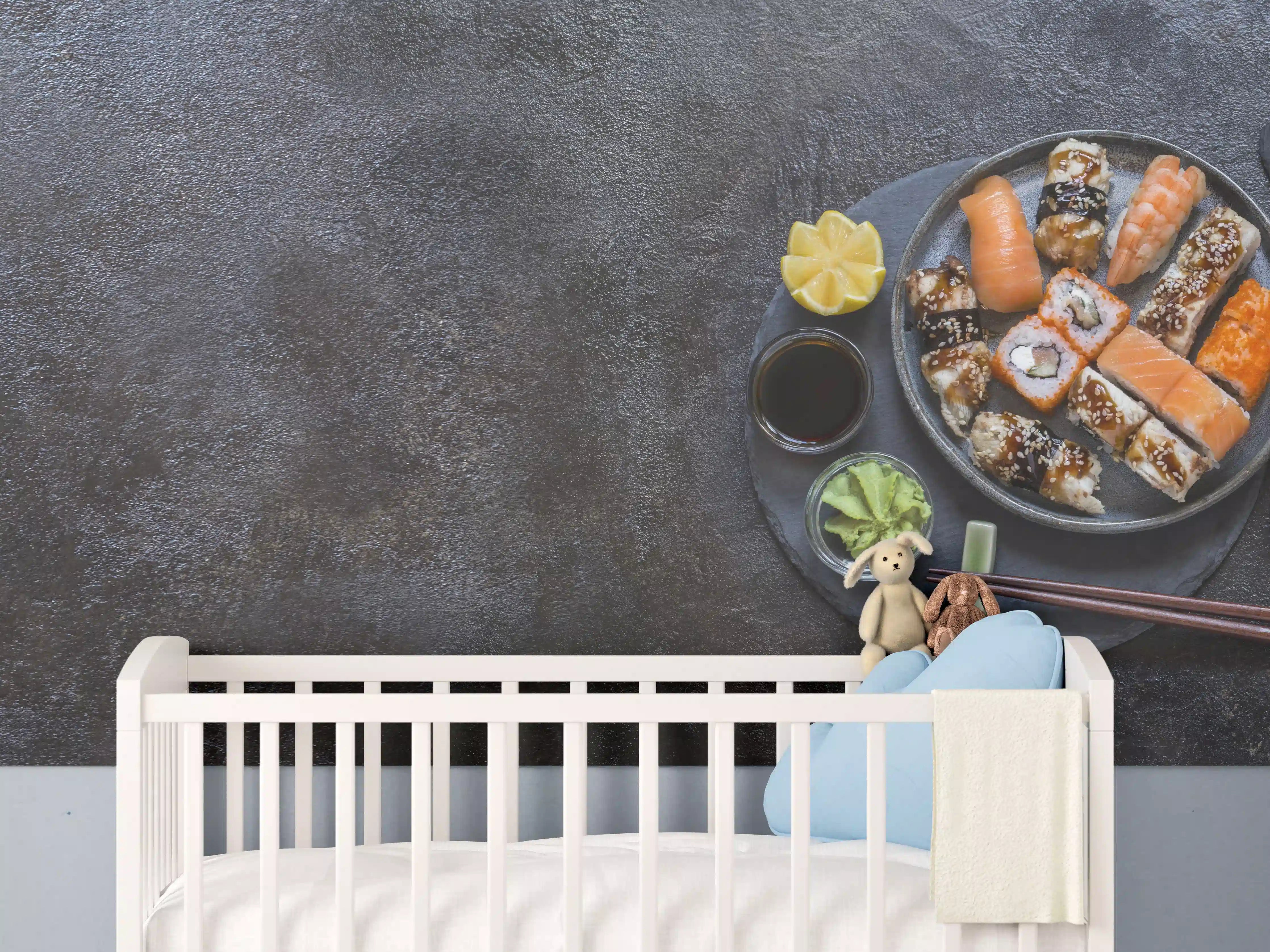 Babyzimmer Wandgestaltung - Sushi-Platte Schwarz-Orange