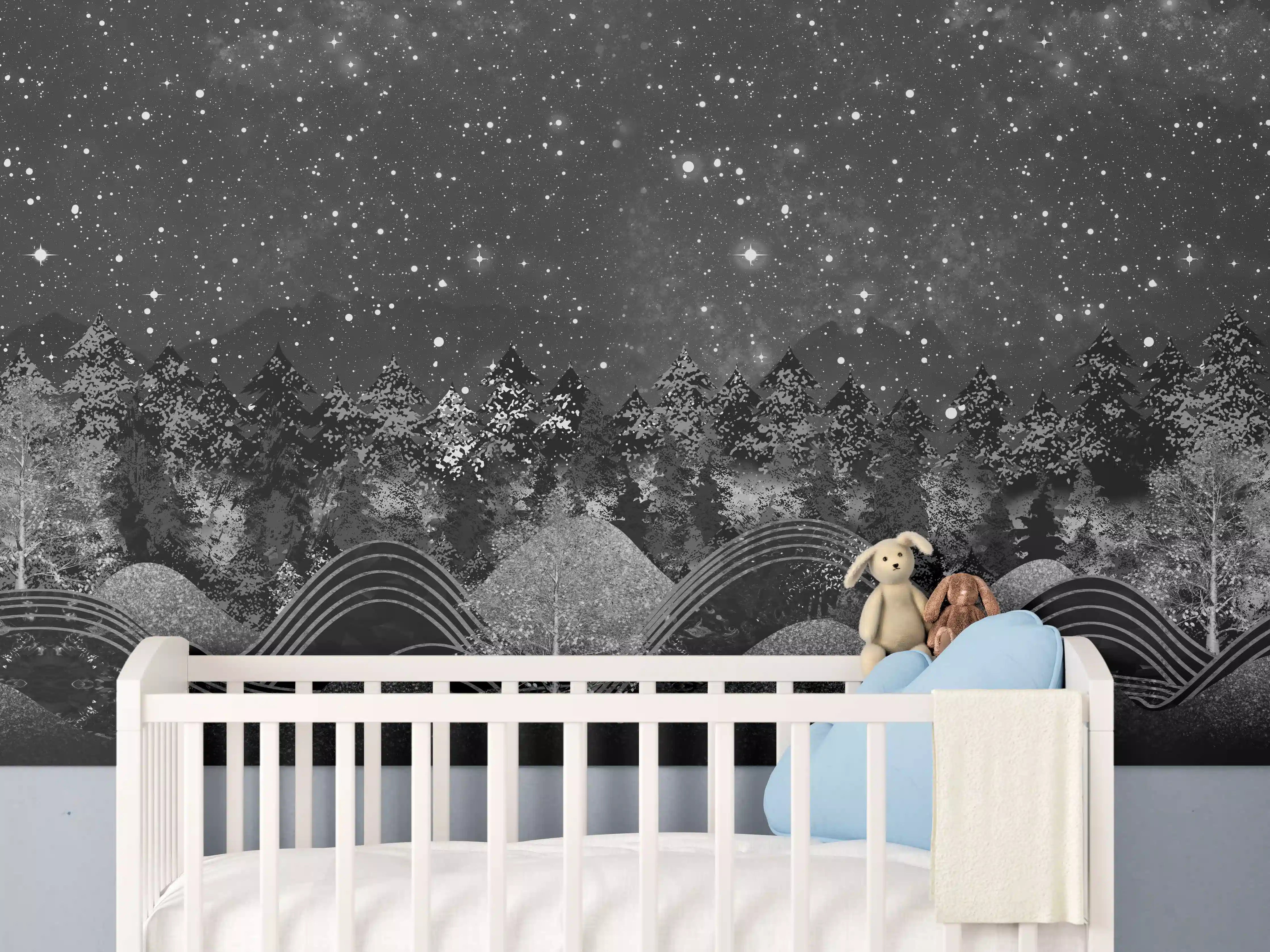 Babyzimmer Wandgestaltung - Tapete einer Landschaft - 3D