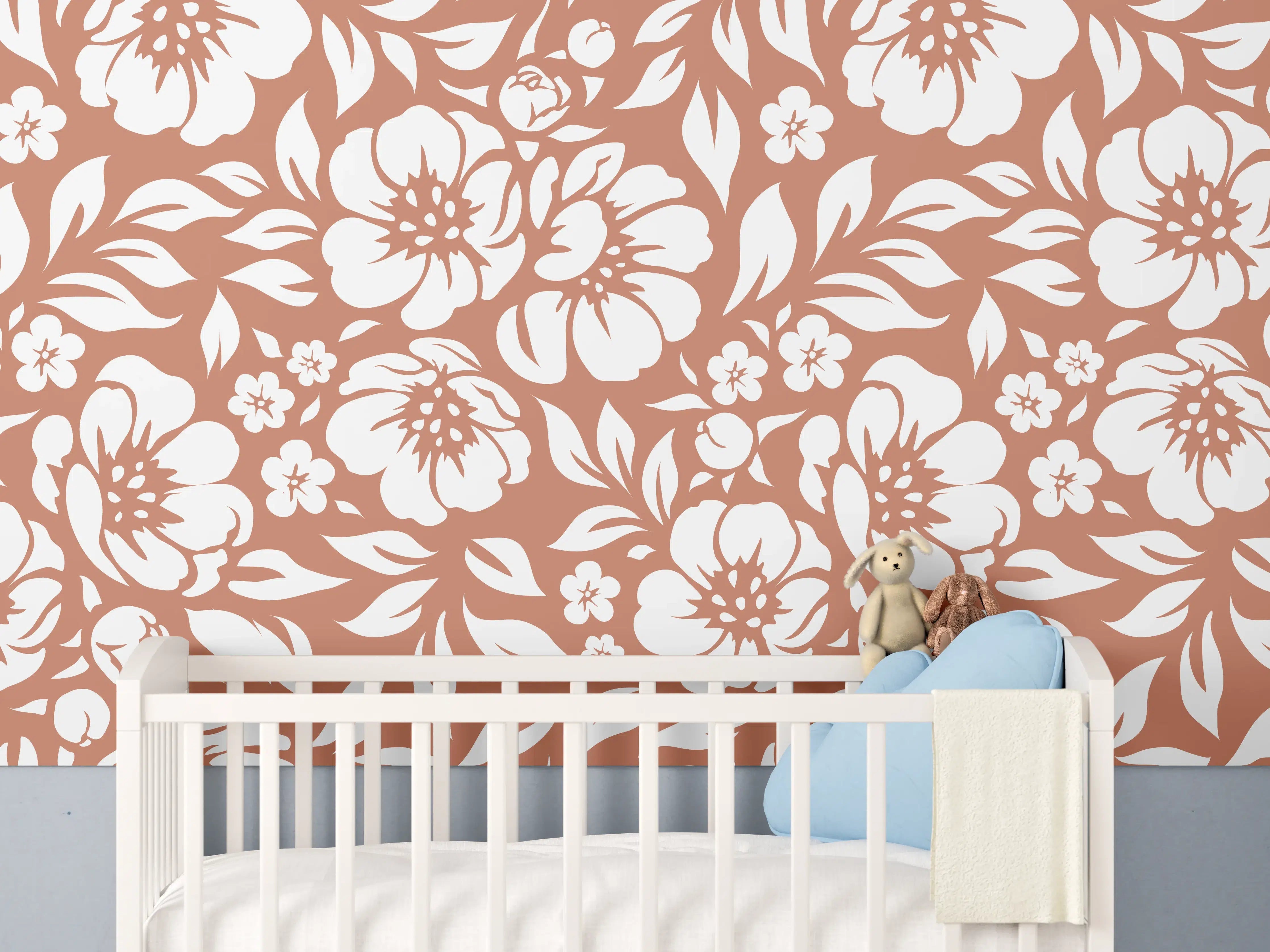 Babyzimmer Wandgestaltung - Terracotta-Florale Wandgestaltung