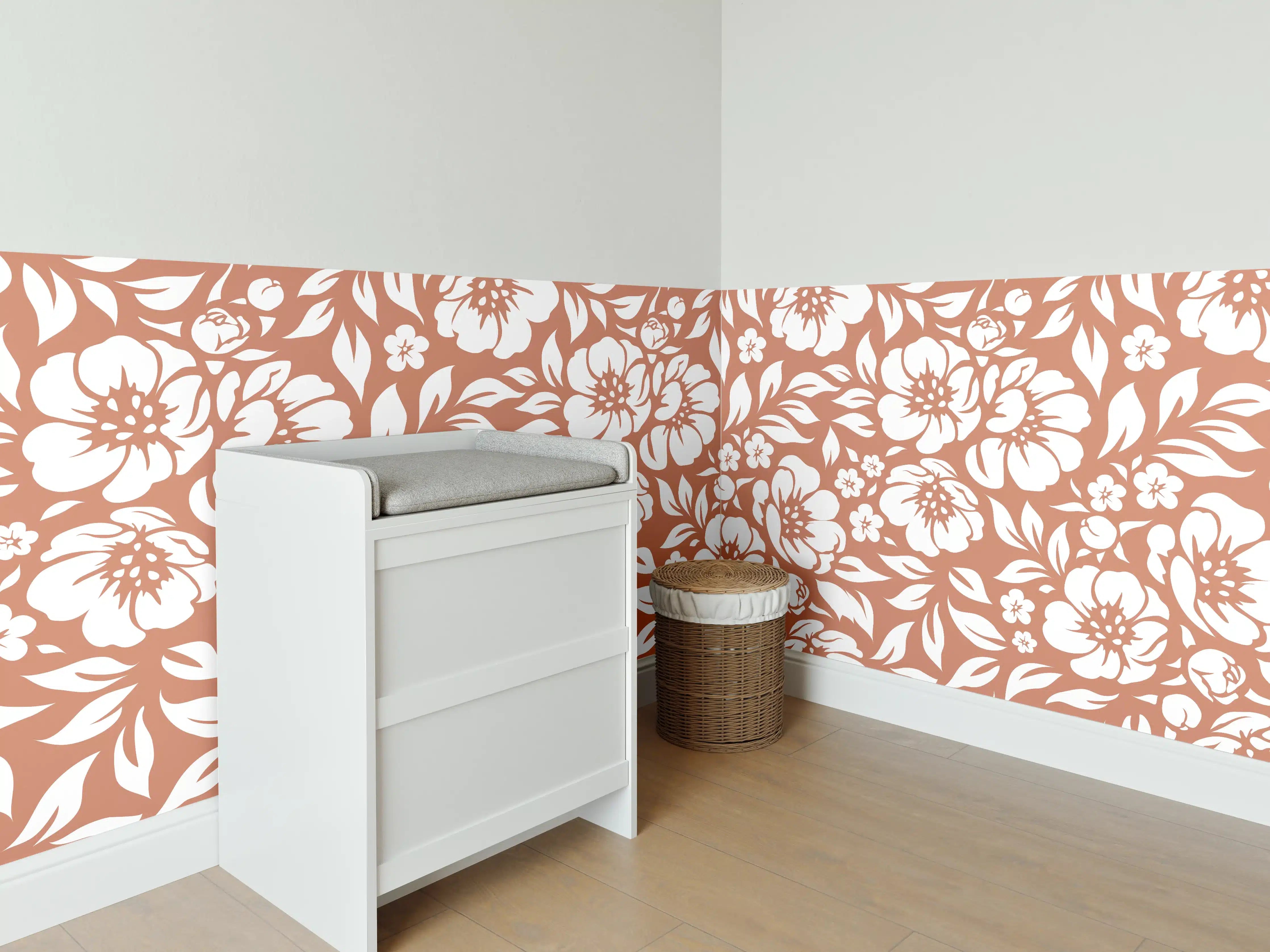 Babyzimmer Wandgestaltung - Terracotta-Florale Wandgestaltung