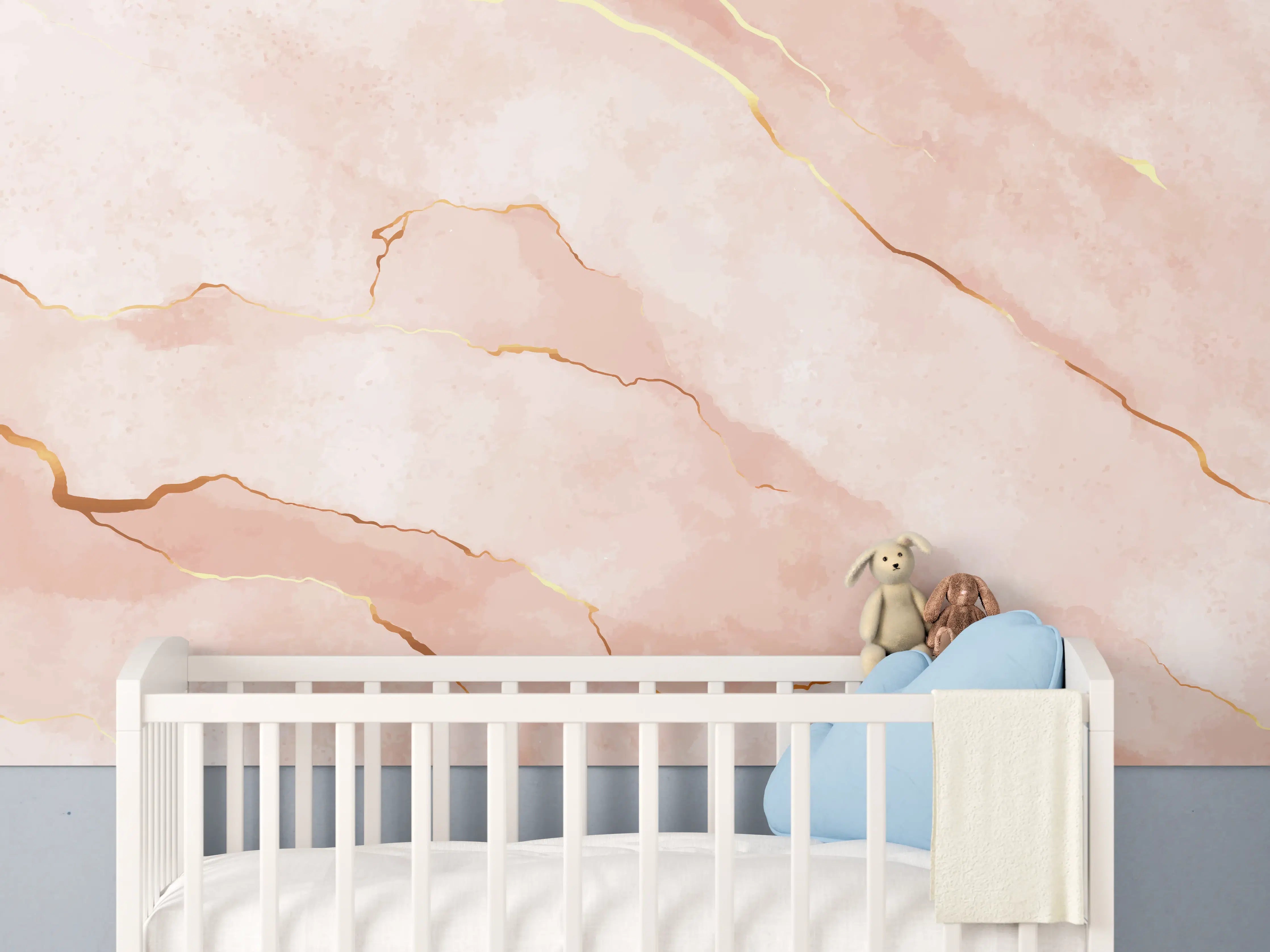Babyzimmer Wandgestaltung - Textur in Roségold - Marmor