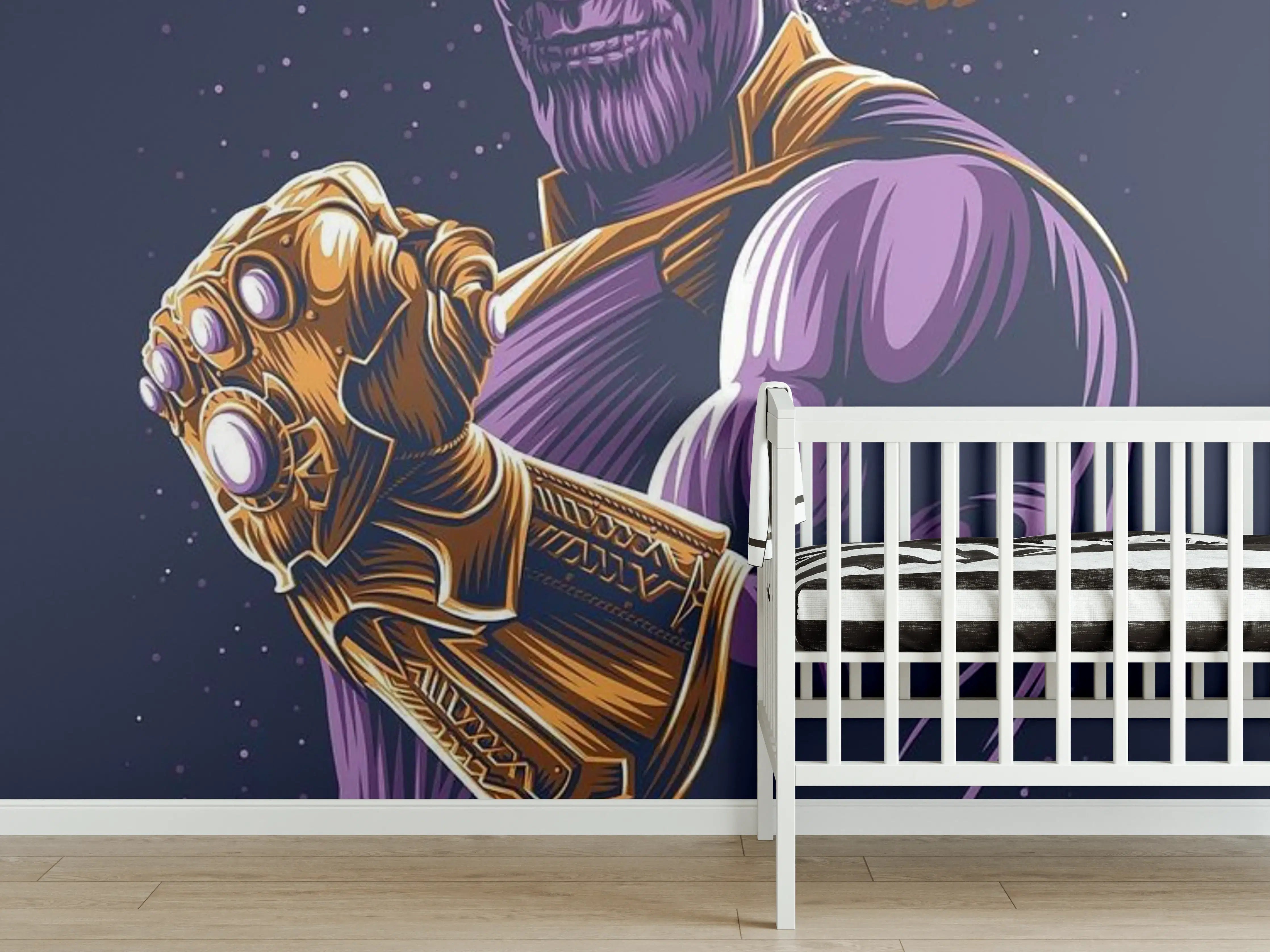 Babyzimmer Wandgestaltung - Thanos im Weltraum mit Infinity-Handschuh