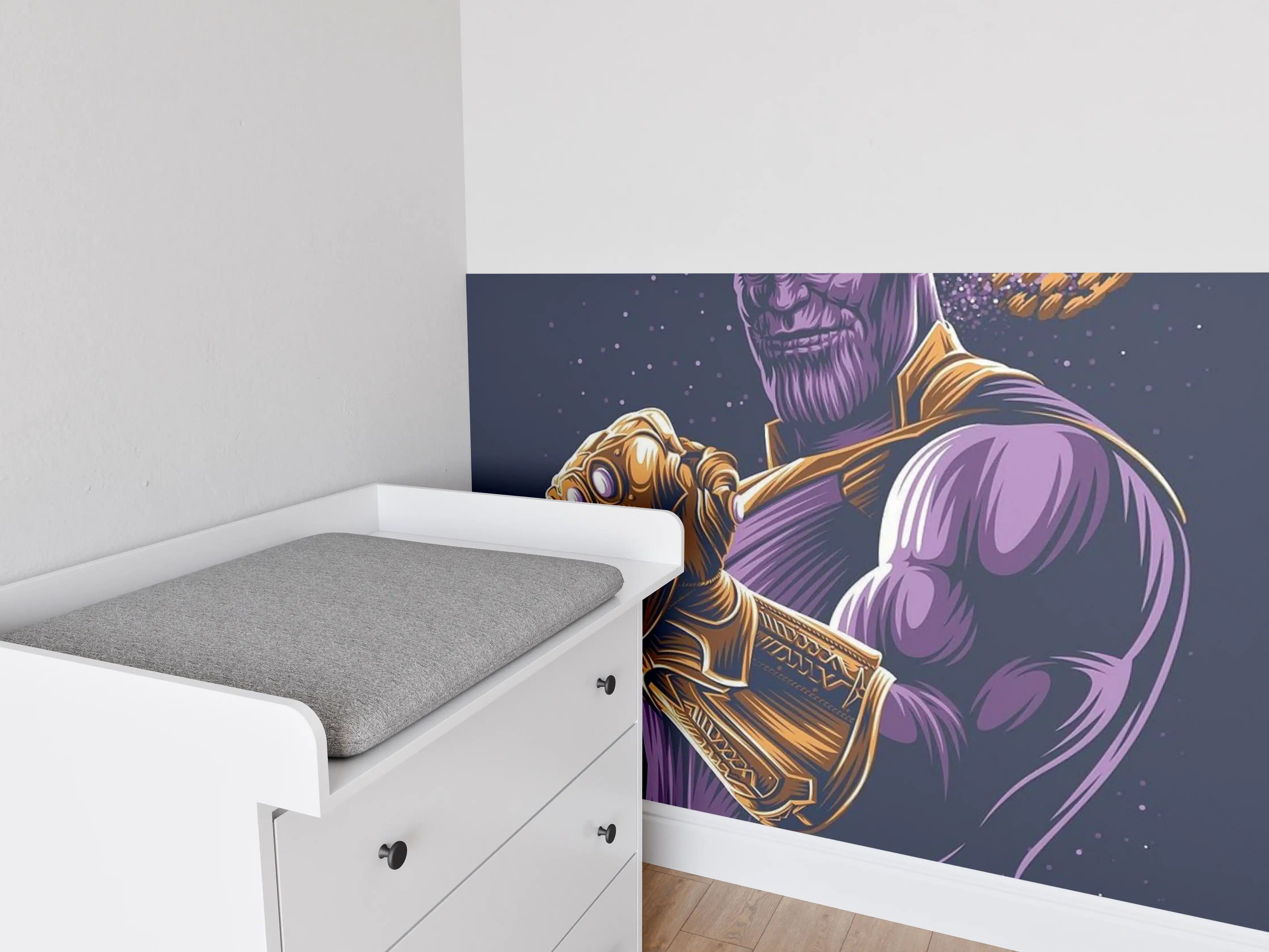 Babyzimmer Wandgestaltung - Thanos im Weltraum mit Infinity-Handschuh