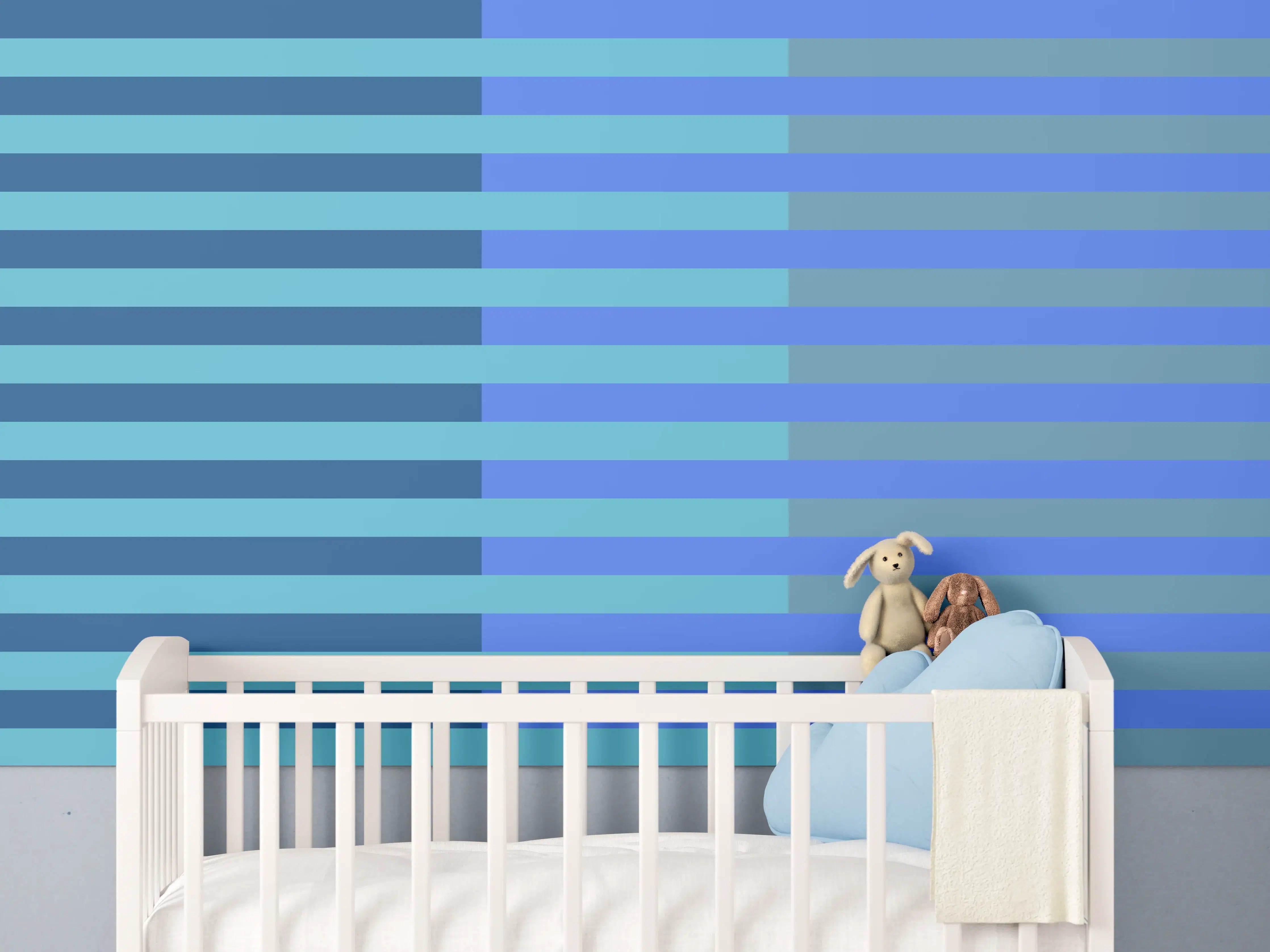 Babyzimmer Wandgestaltung - The Blues - Multy Stripes - Cornflower
