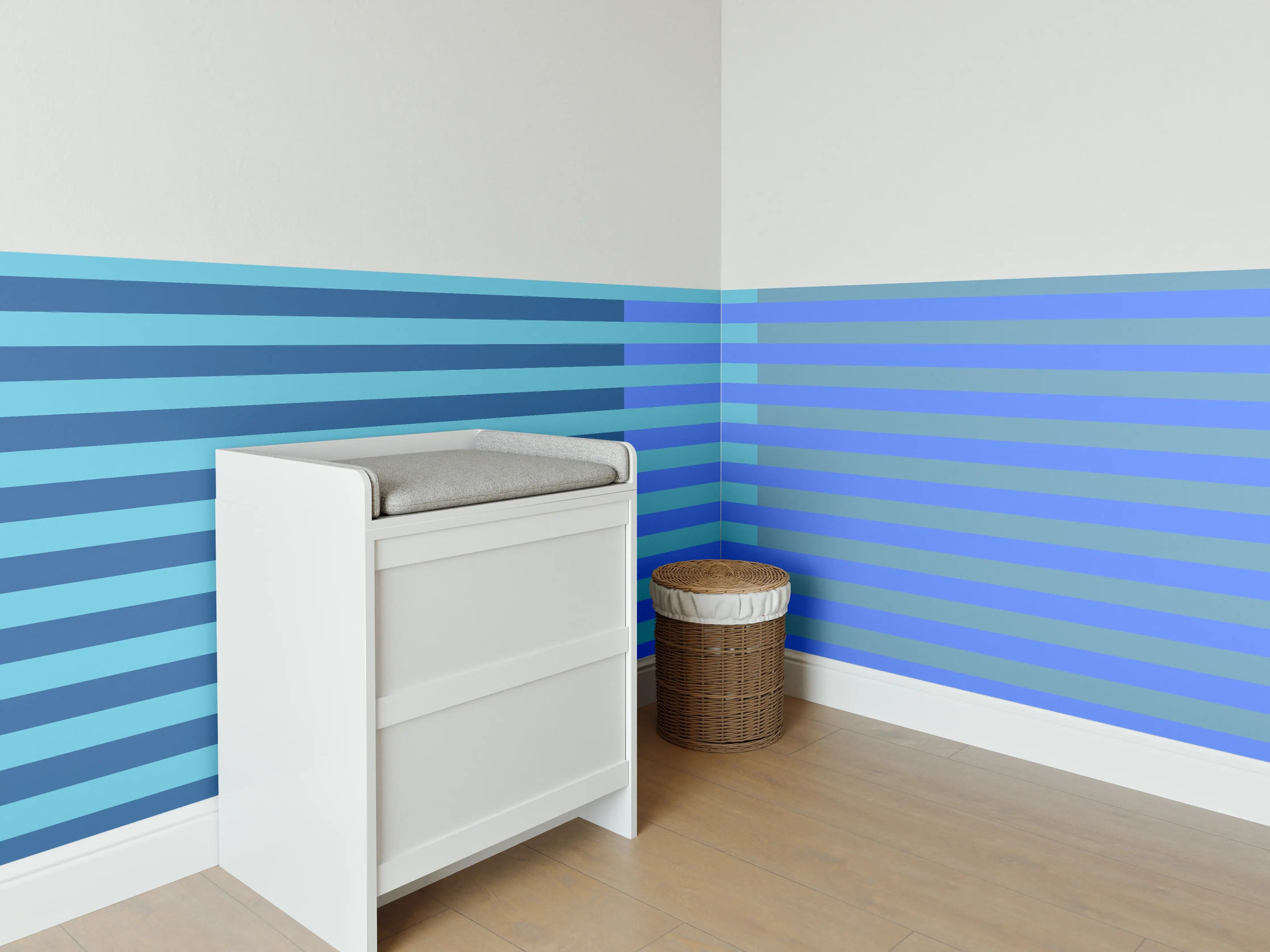 Babyzimmer Wandgestaltung - The Blues - Multy Stripes - Cornflower