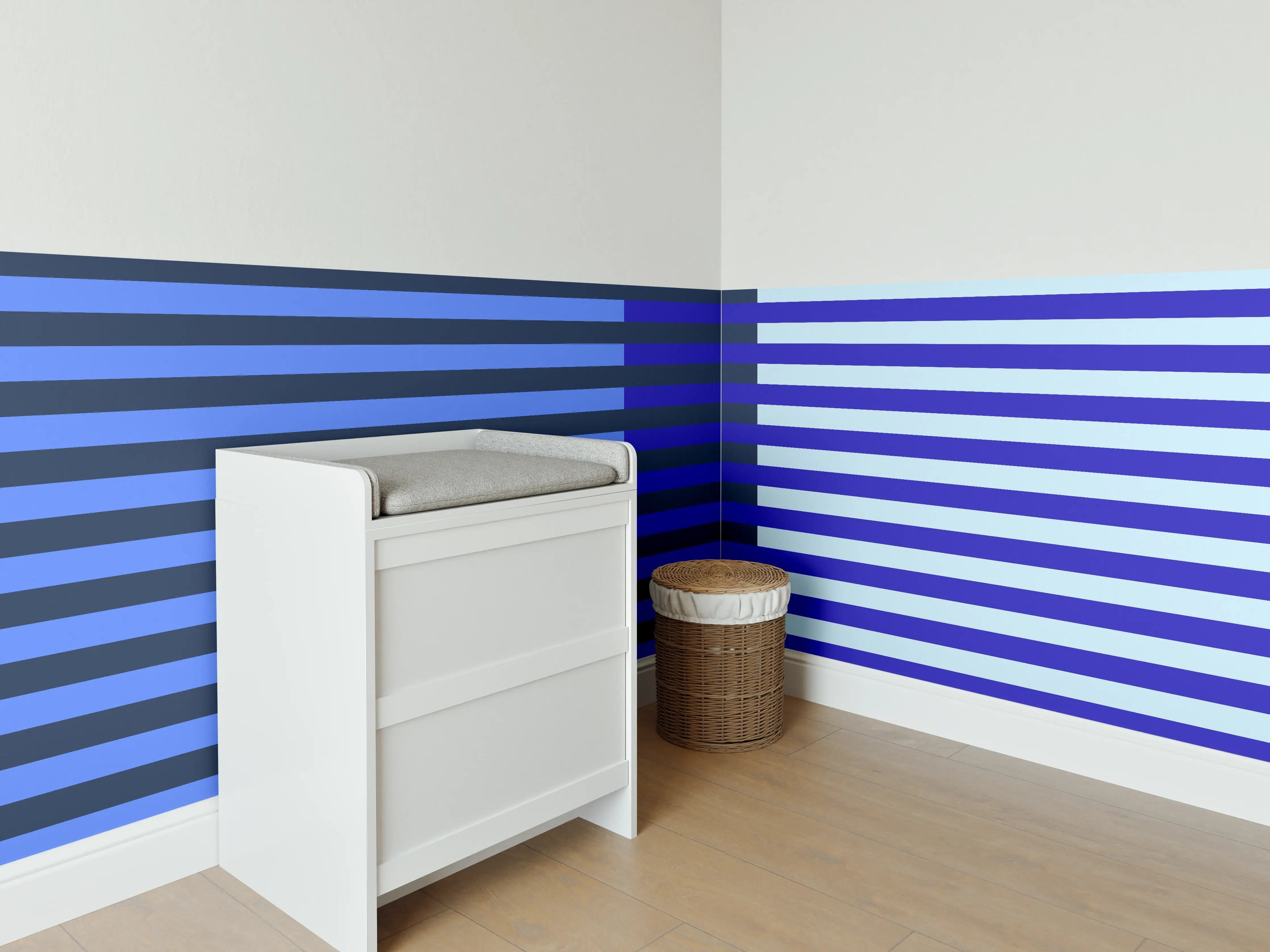 Babyzimmer Wandgestaltung - The Blues - Multy Stripes - Waterfall