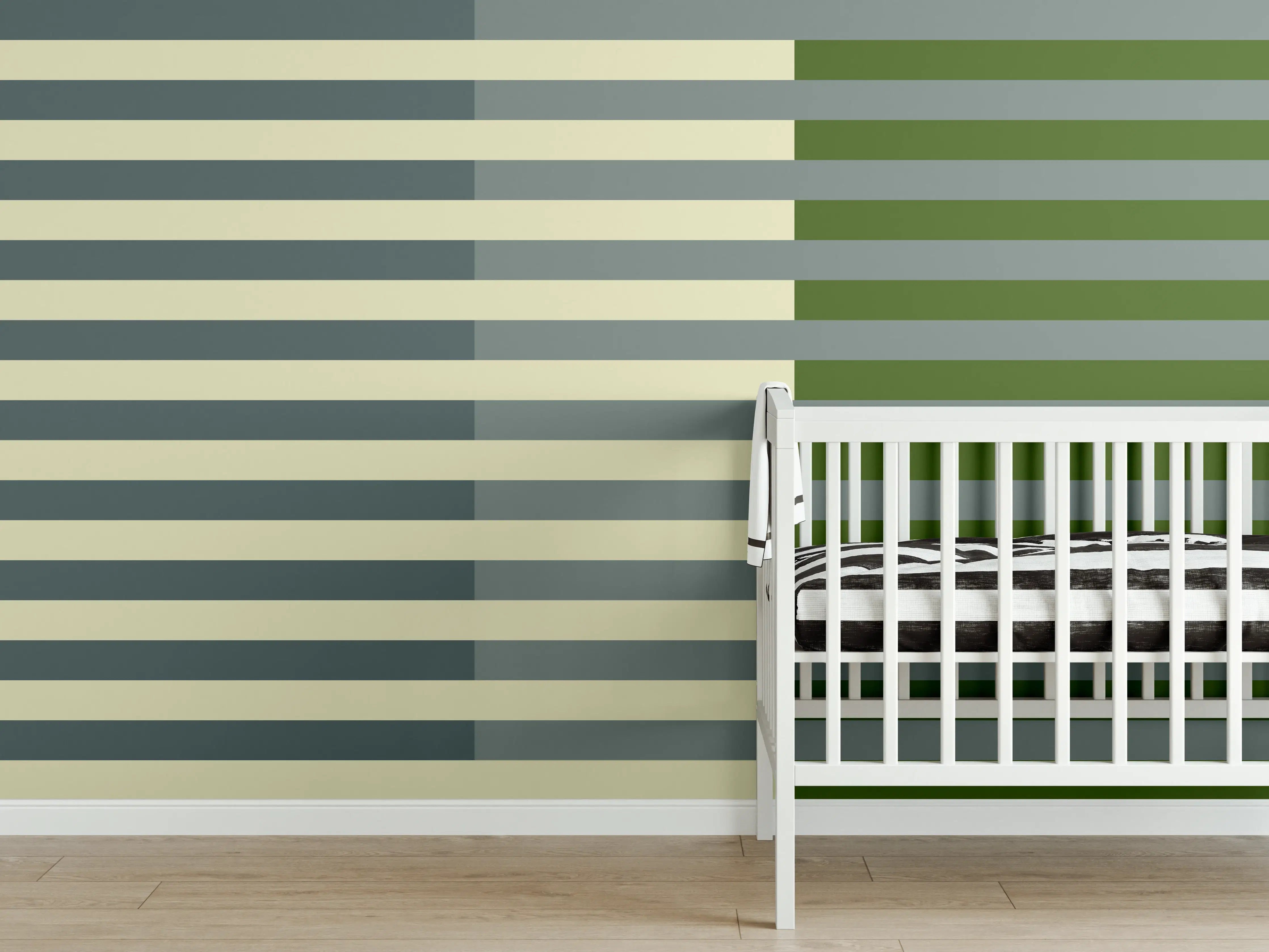 Babyzimmer Wandgestaltung - The Greens - Multy Stripes - Avocado